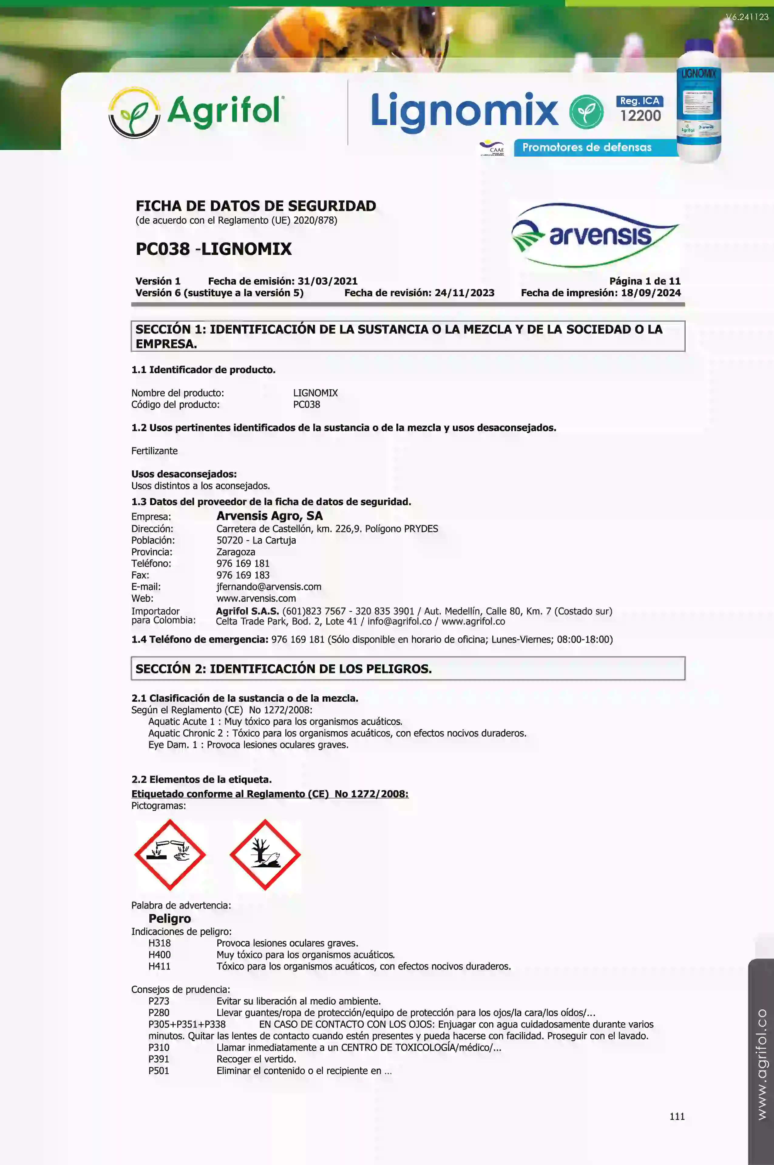 Ficha de seguridad Lignomix - Página 1