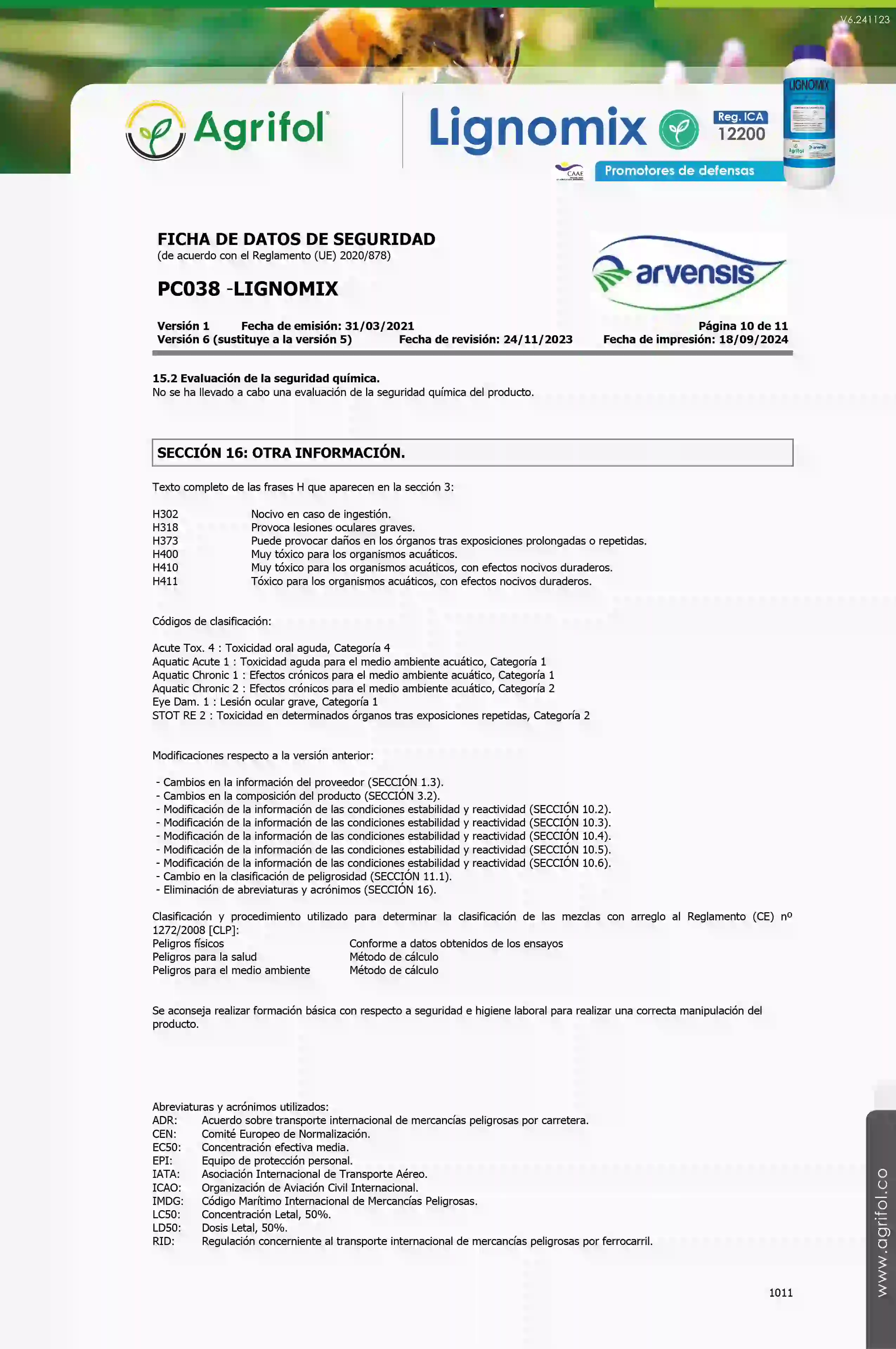 Ficha de seguridad Lignomix - Página 10