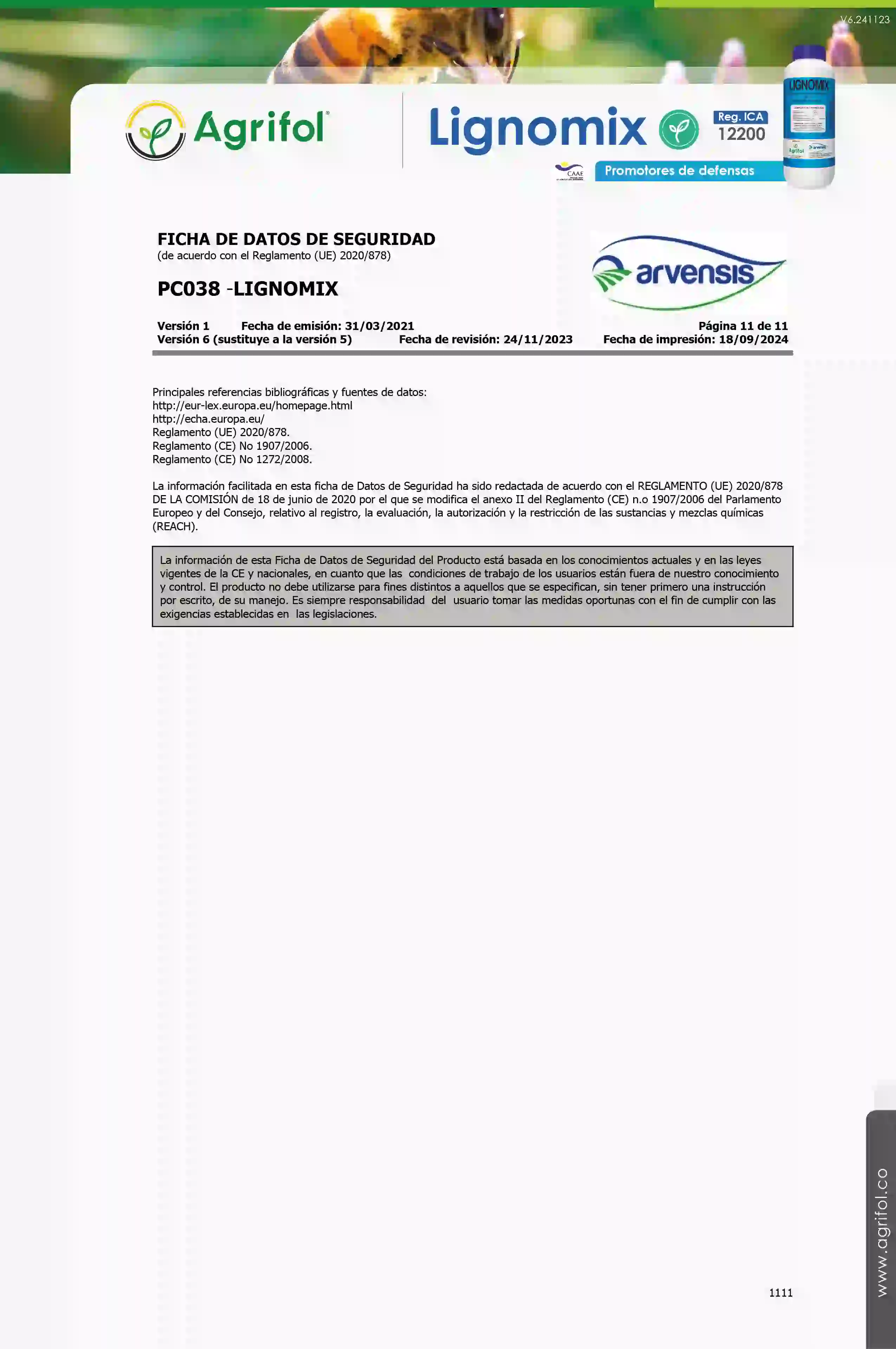 Ficha de seguridad Lignomix - Página 11