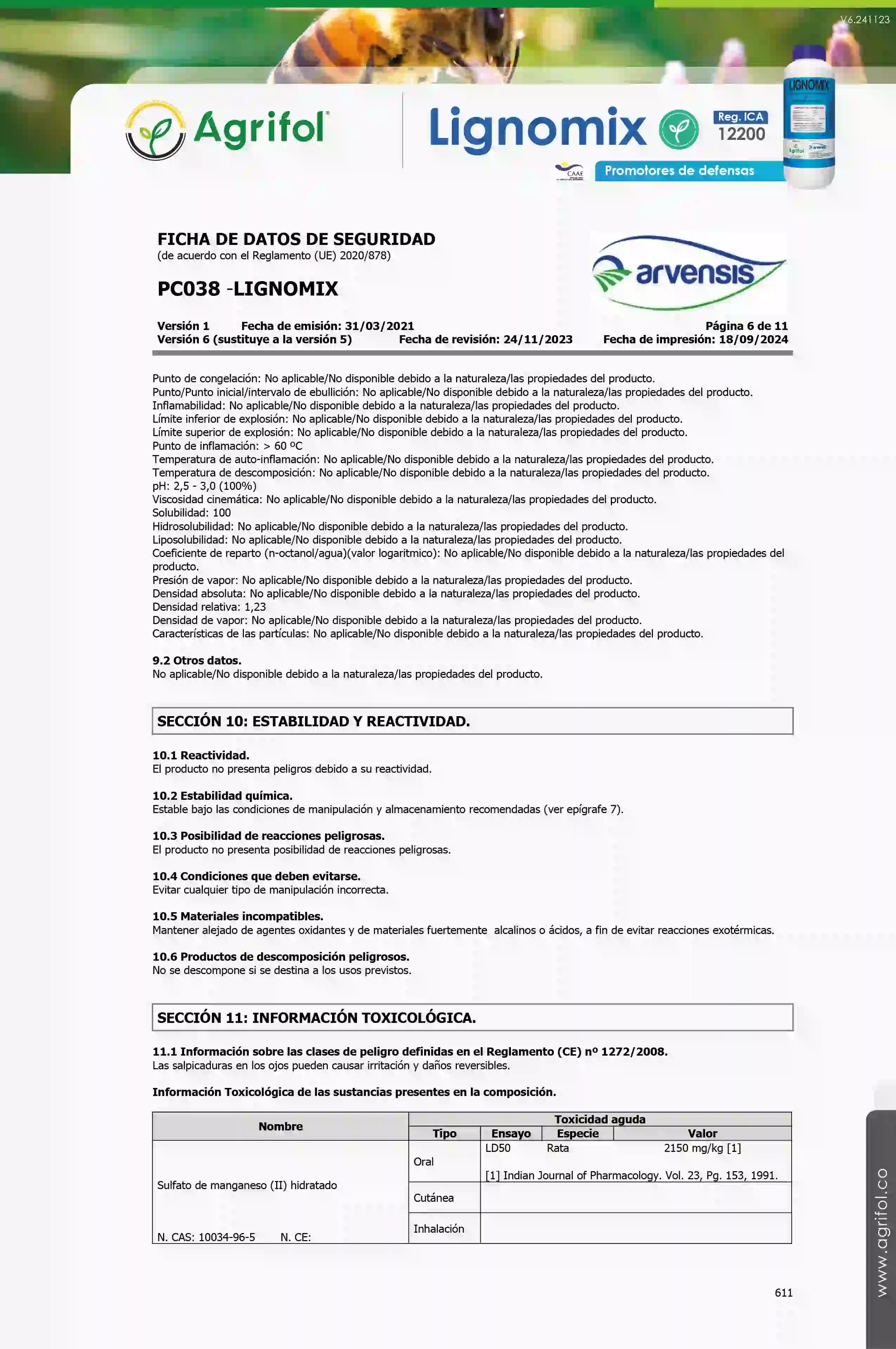 Ficha de seguridad Lignomix - Página 6