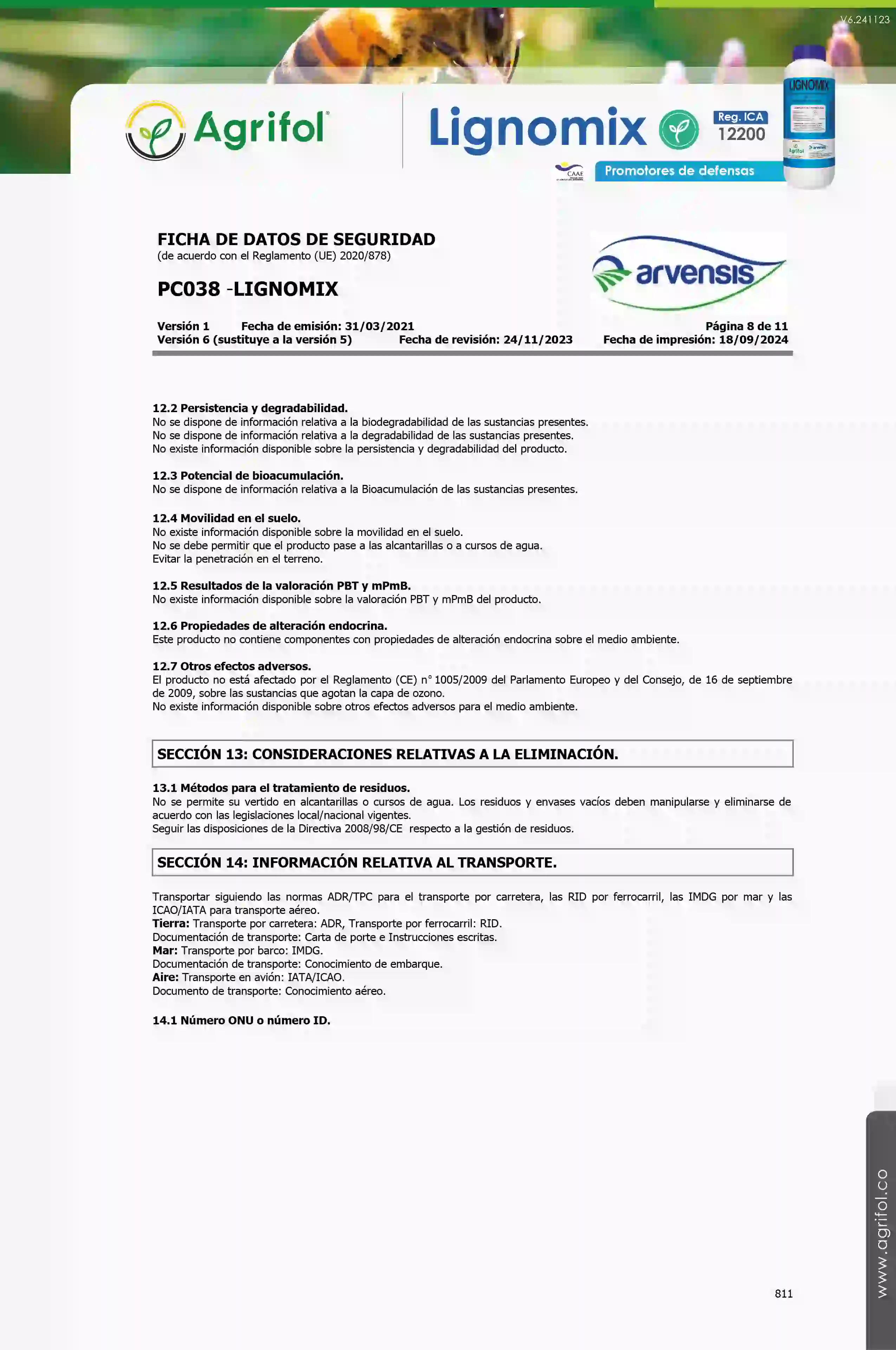 Ficha de seguridad Lignomix - Página 8