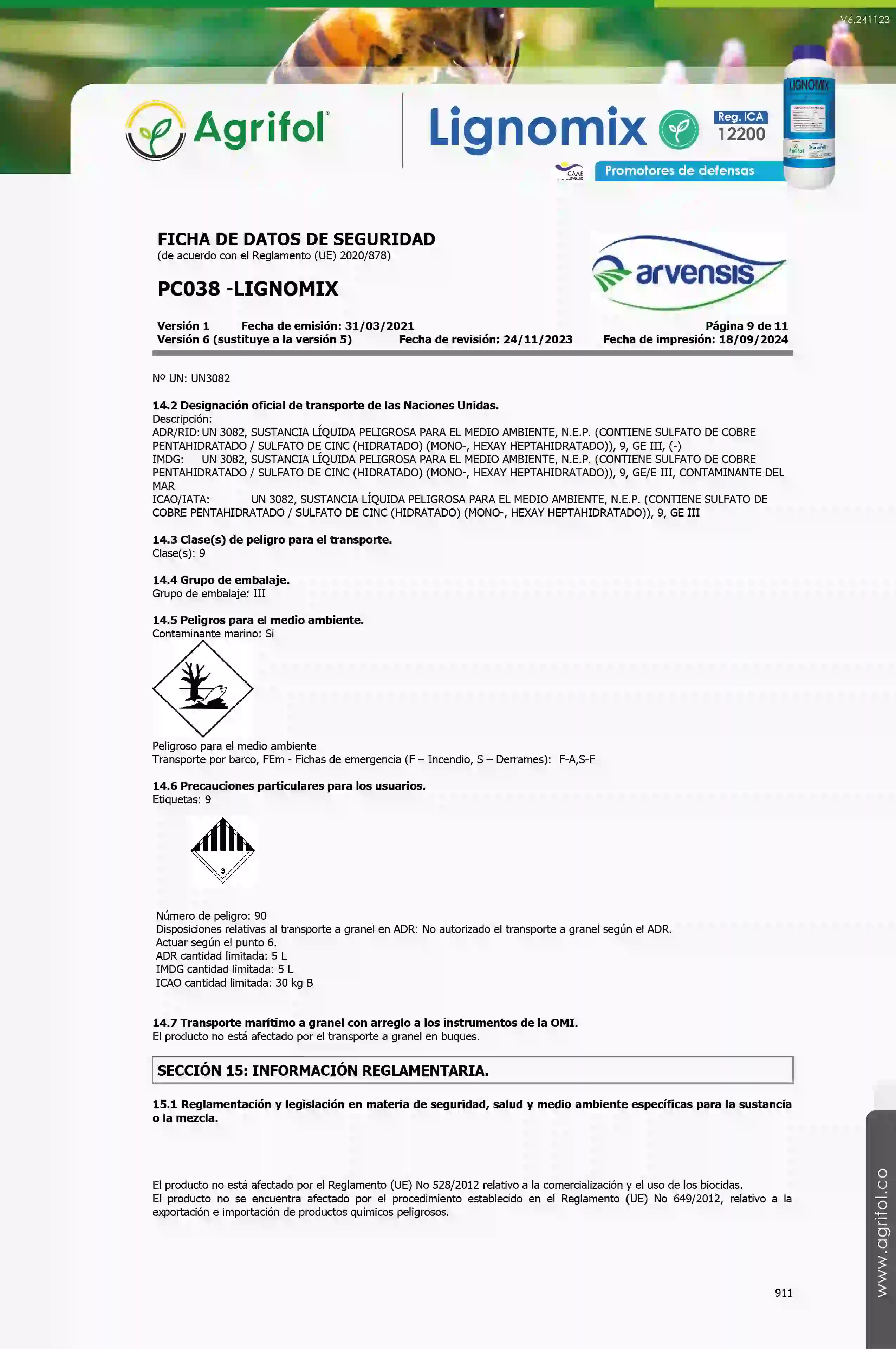 Ficha de seguridad Lignomix - Página 9