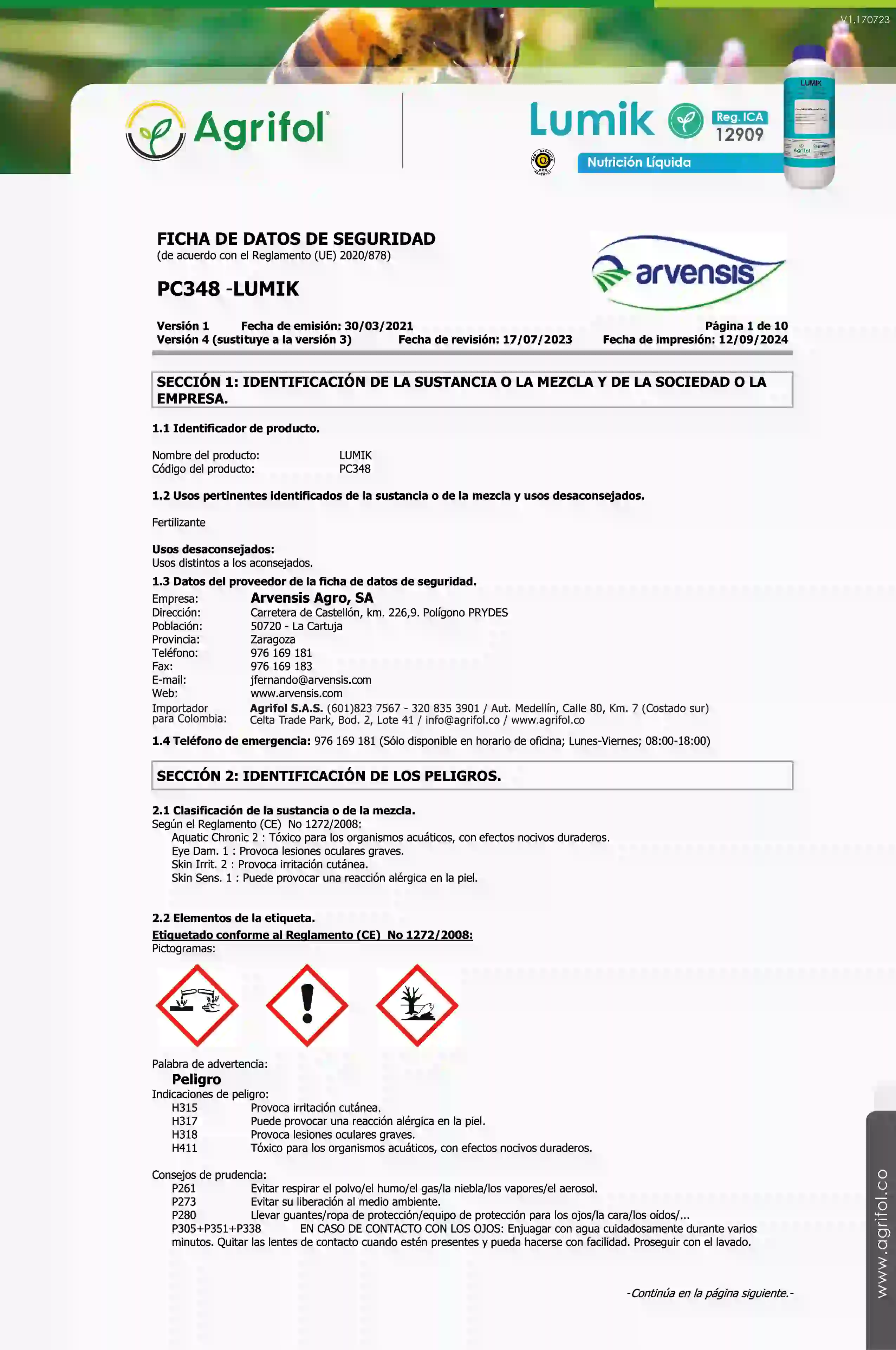 Ficha de seguridad Lumik - Página 1