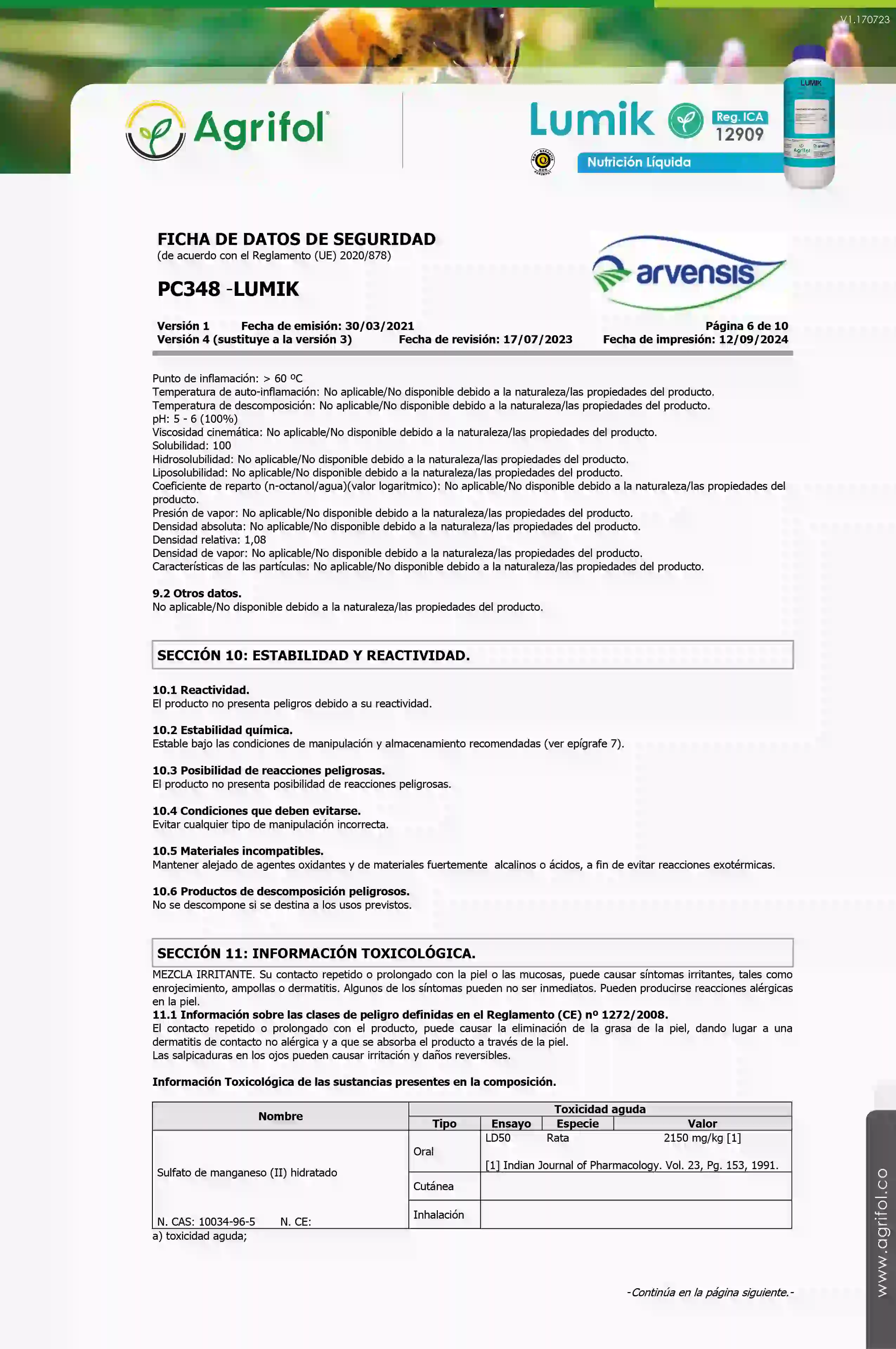Ficha de seguridad Lumik - Página 6
