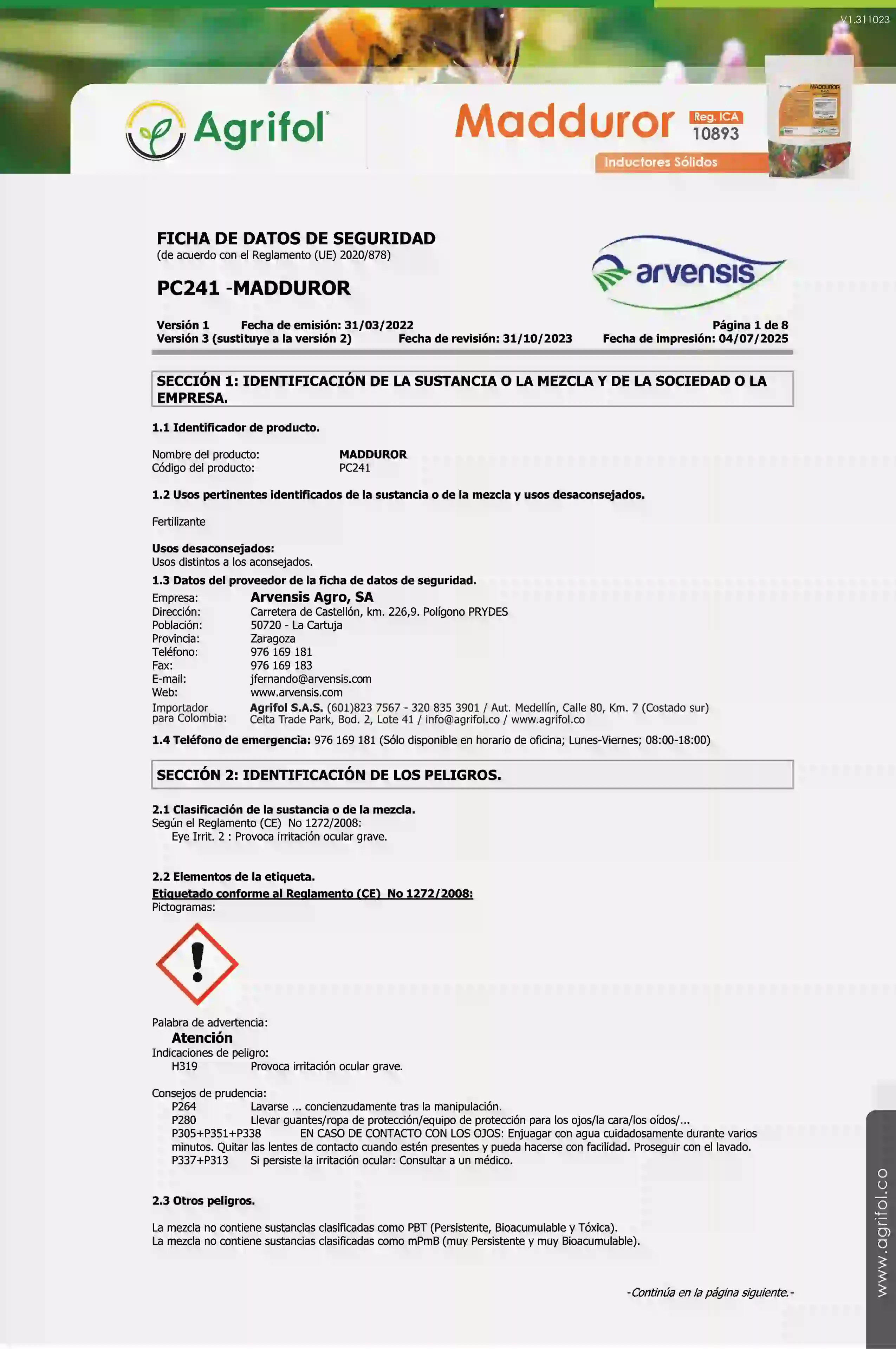 Ficha de seguridad Madduror - Página 1