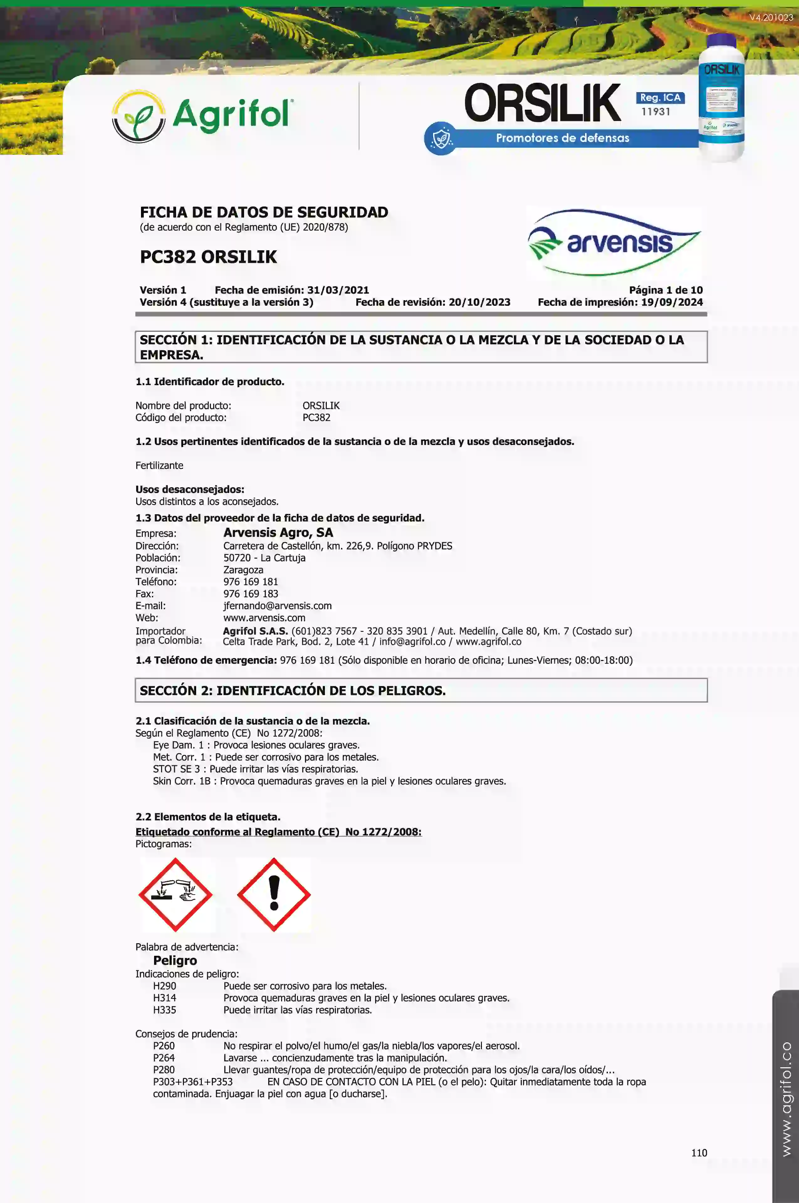 Ficha de seguridad Orsilik - Página 1