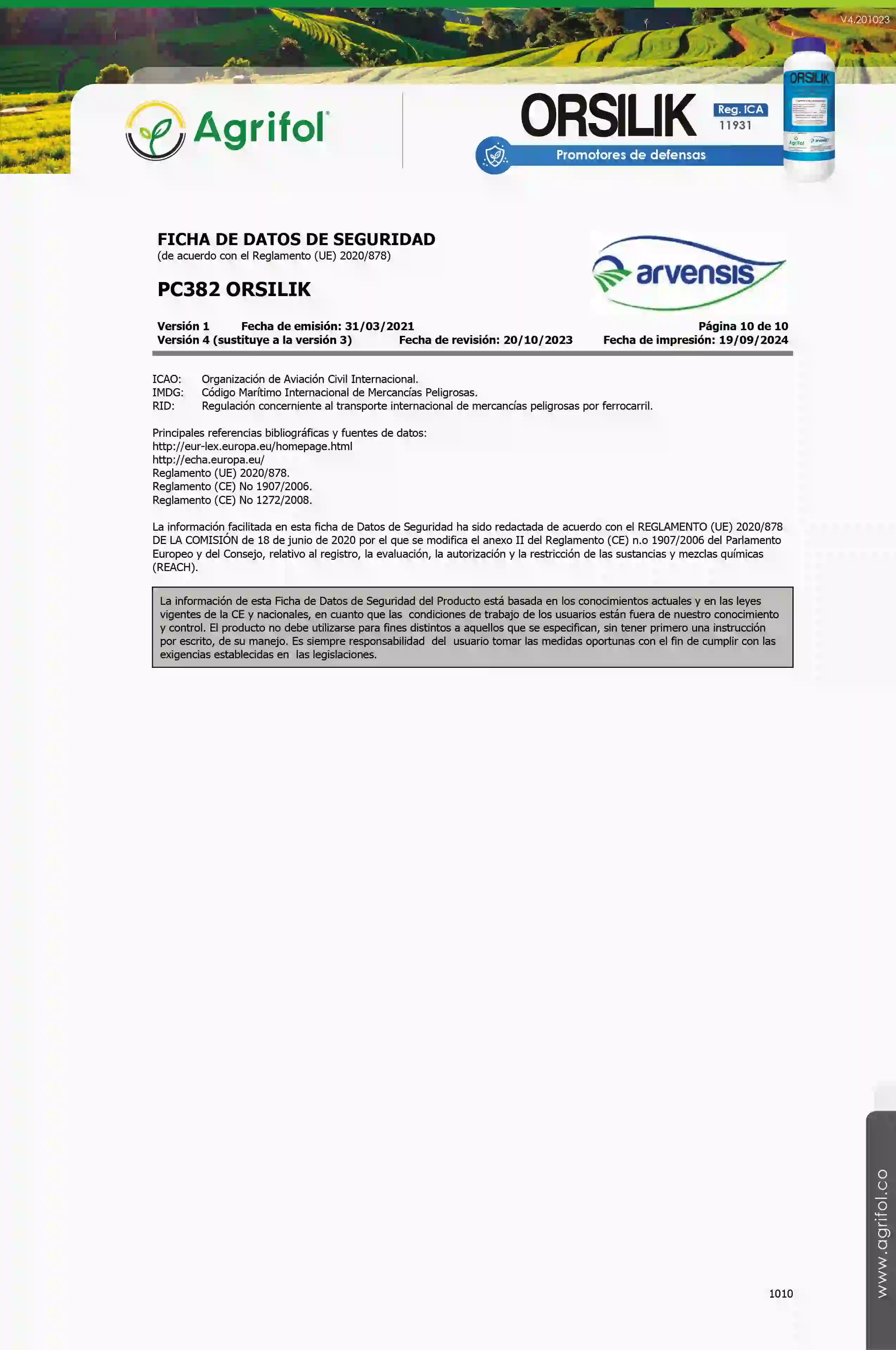 Ficha de seguridad Orsilik - Página 10