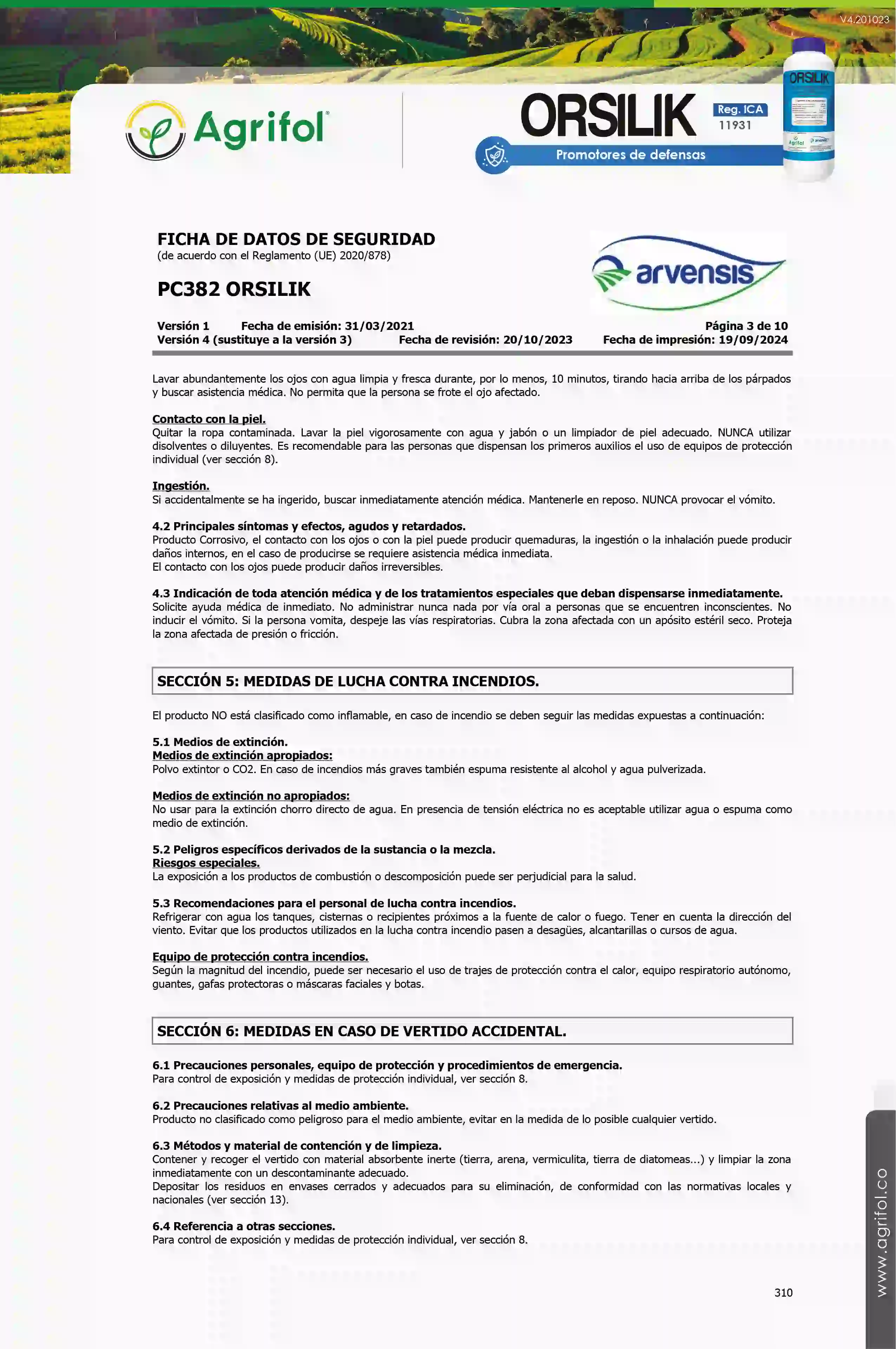 Ficha de seguridad Orsilik - Página 3
