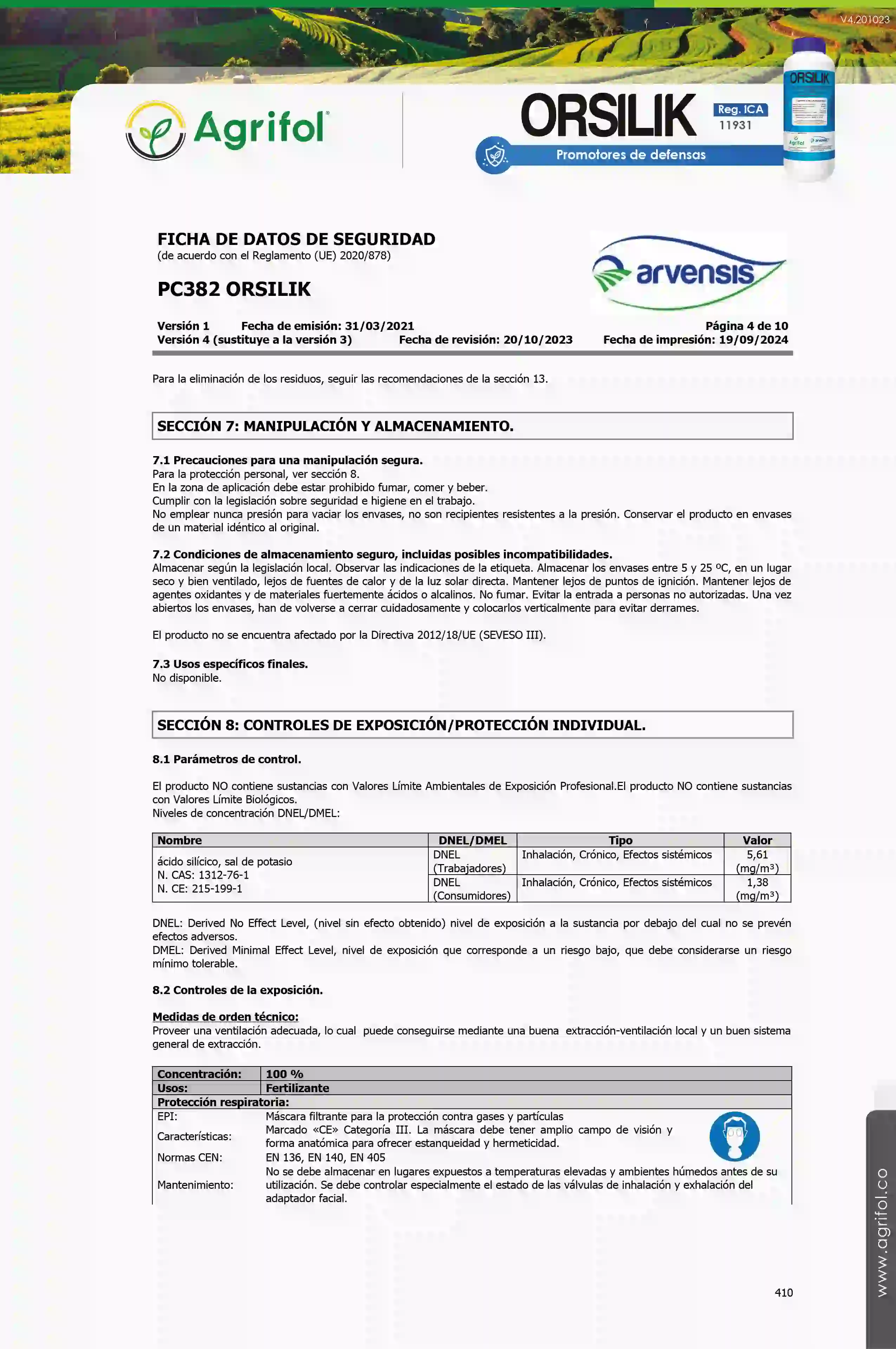 Ficha de seguridad Orsilik - Página 4