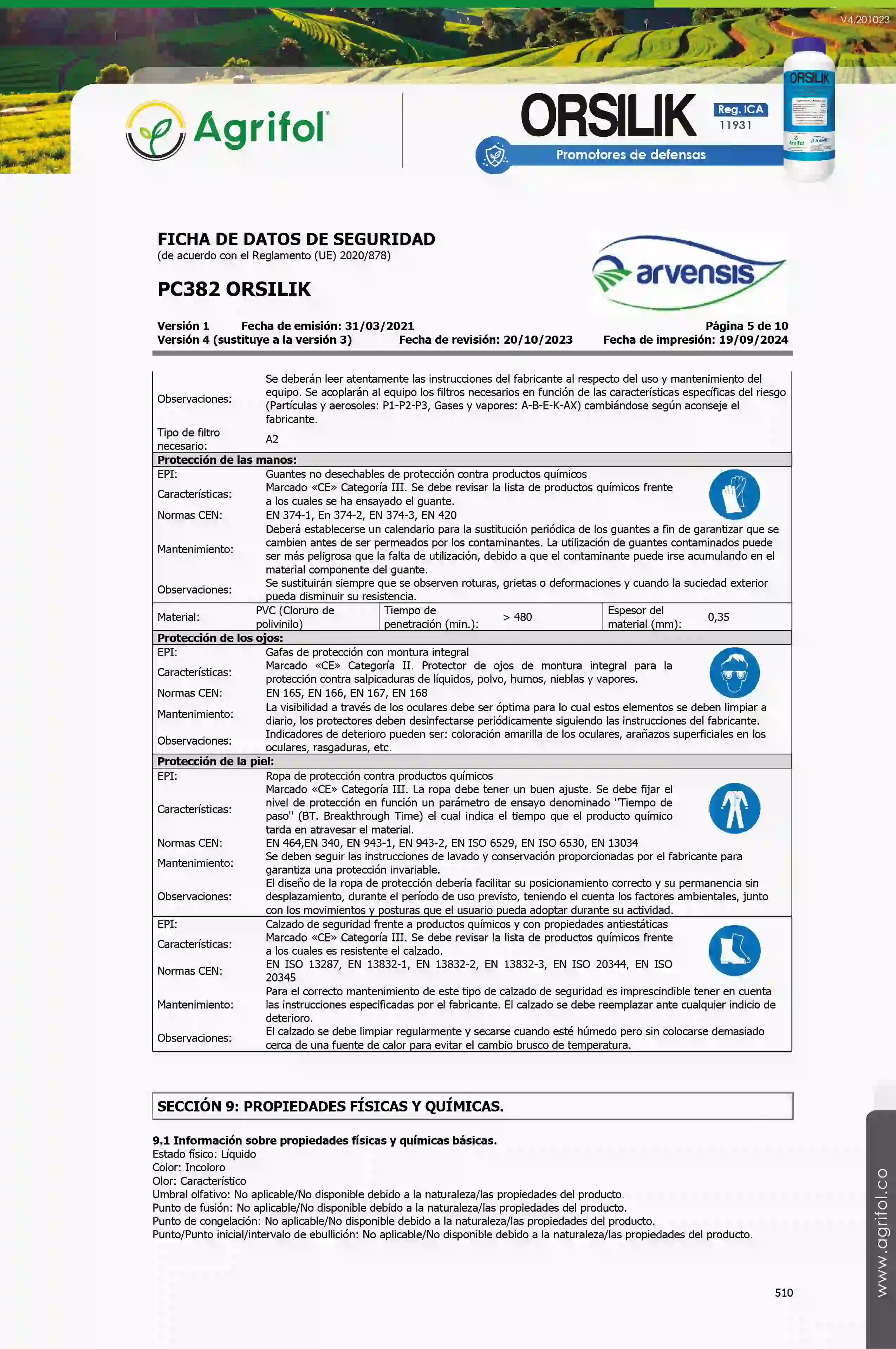 Ficha de seguridad Orsilik - Página 5