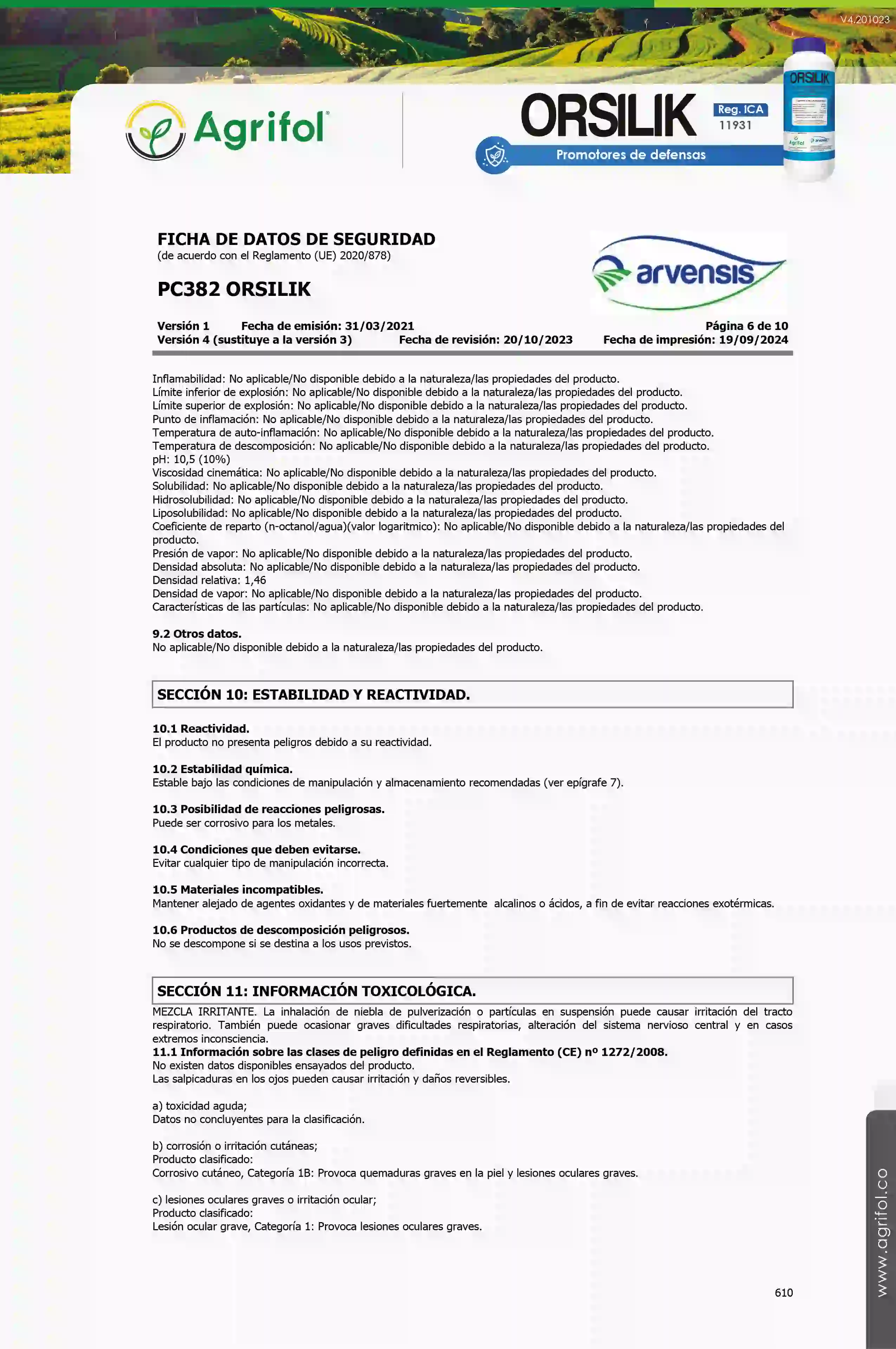 Ficha de seguridad Orsilik - Página 6