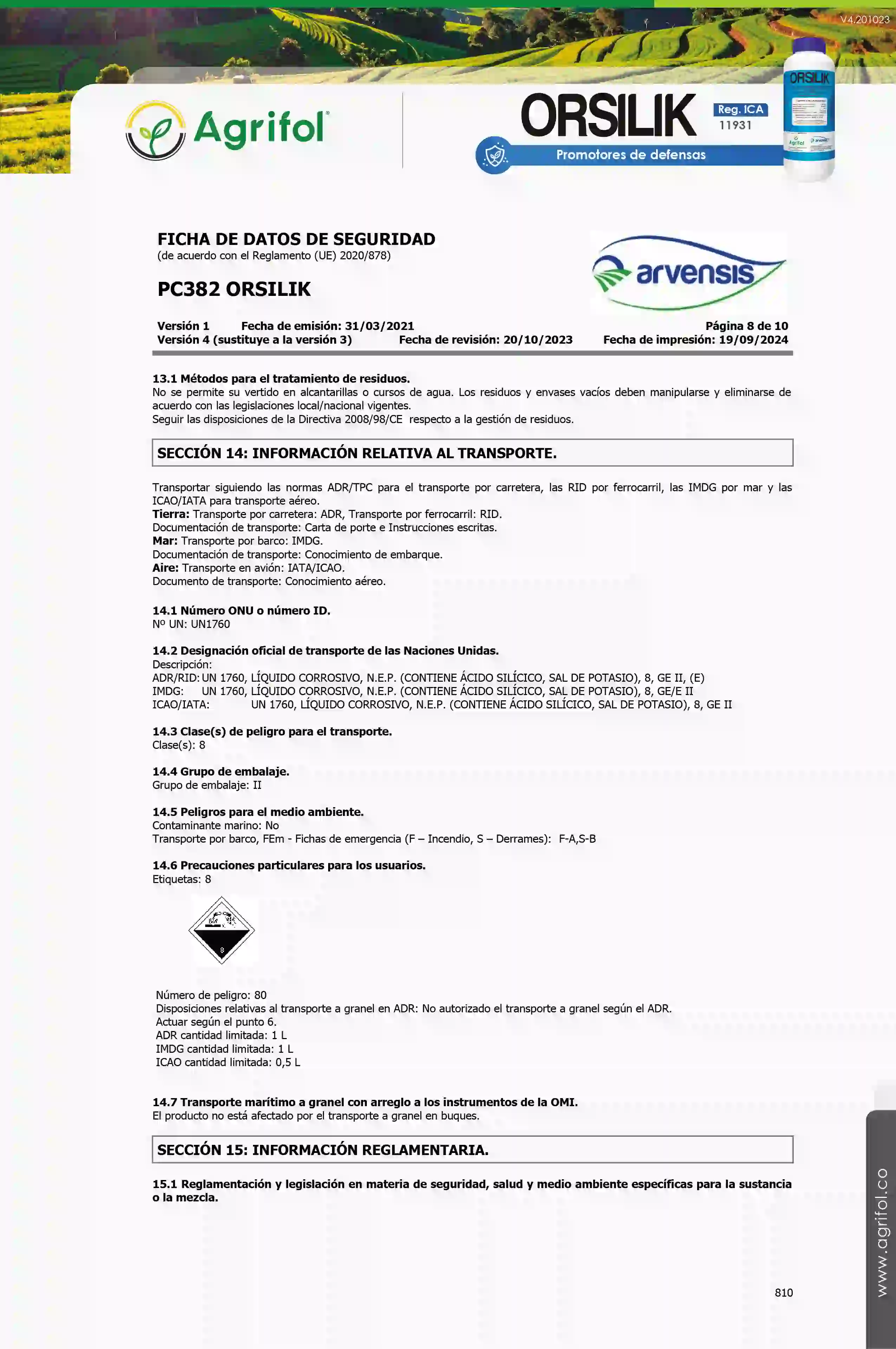 Ficha de seguridad Orsilik - Página 8