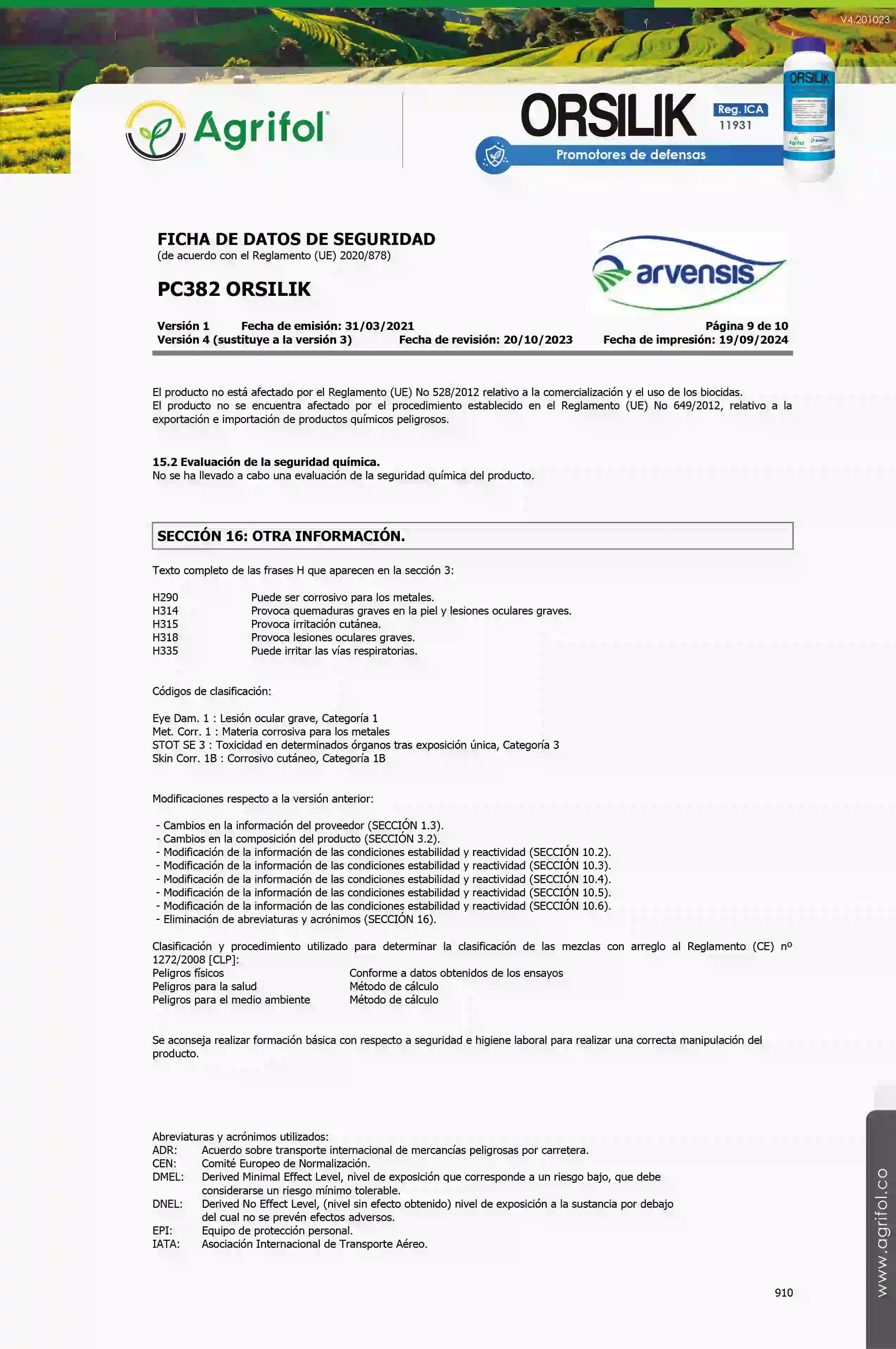 Ficha de seguridad Orsilik - Página 9