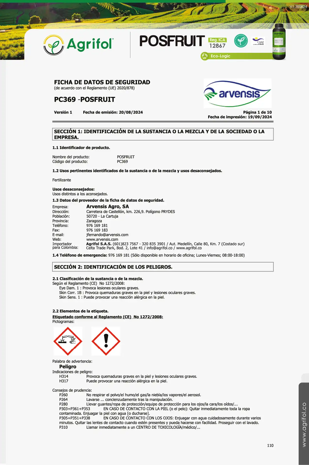 Ficha de seguridad Posfruit - Página 1