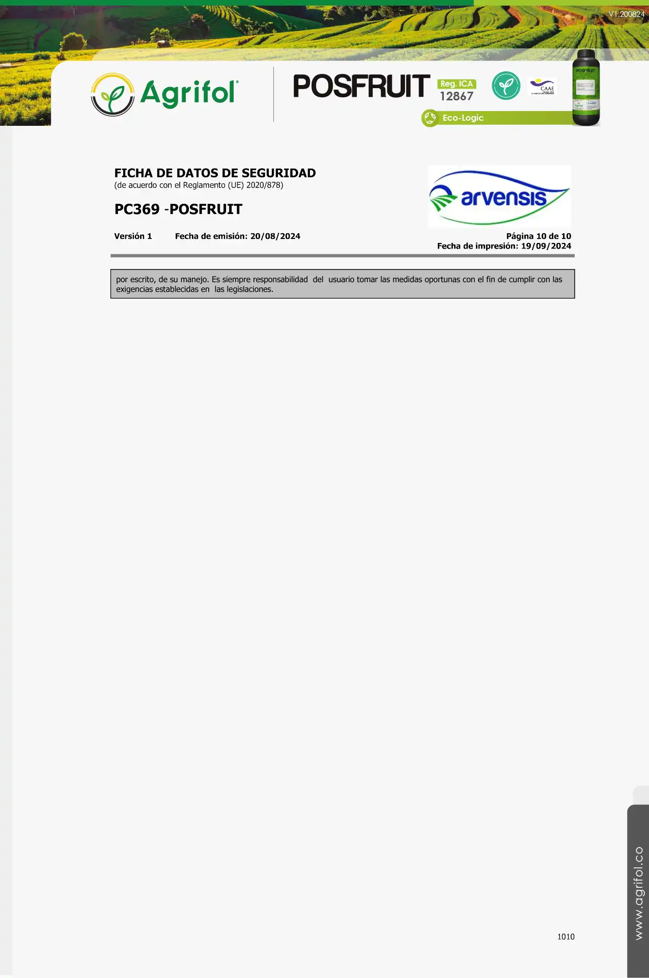 Ficha de seguridad Posfruit - Página 10