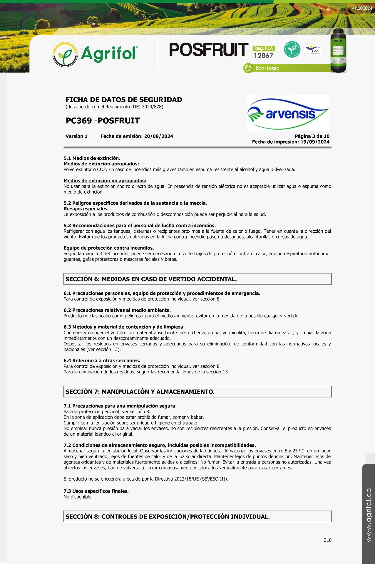 Ficha de seguridad Posfruit - Página 3