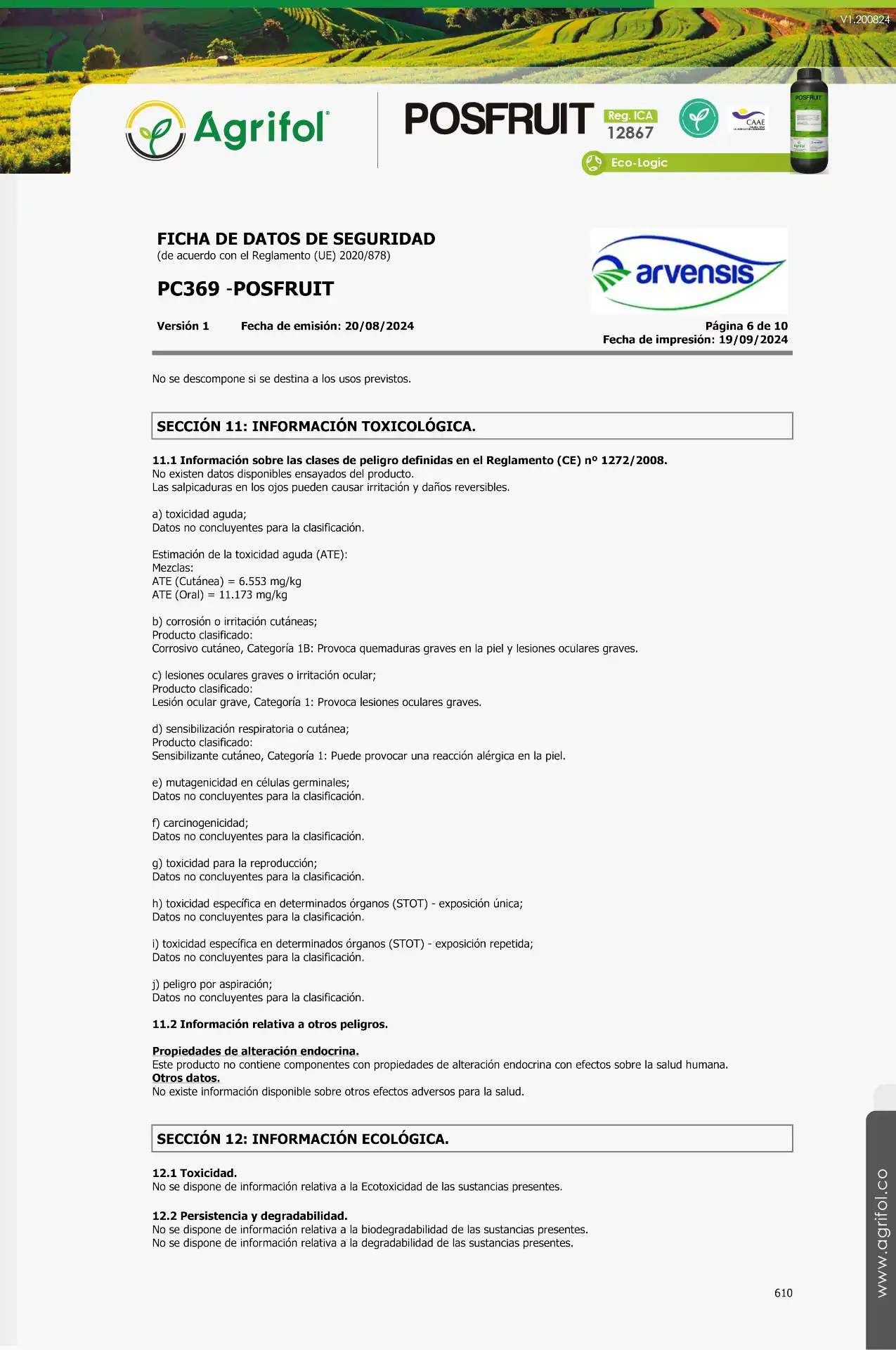 Ficha de seguridad Posfruit - Página 6