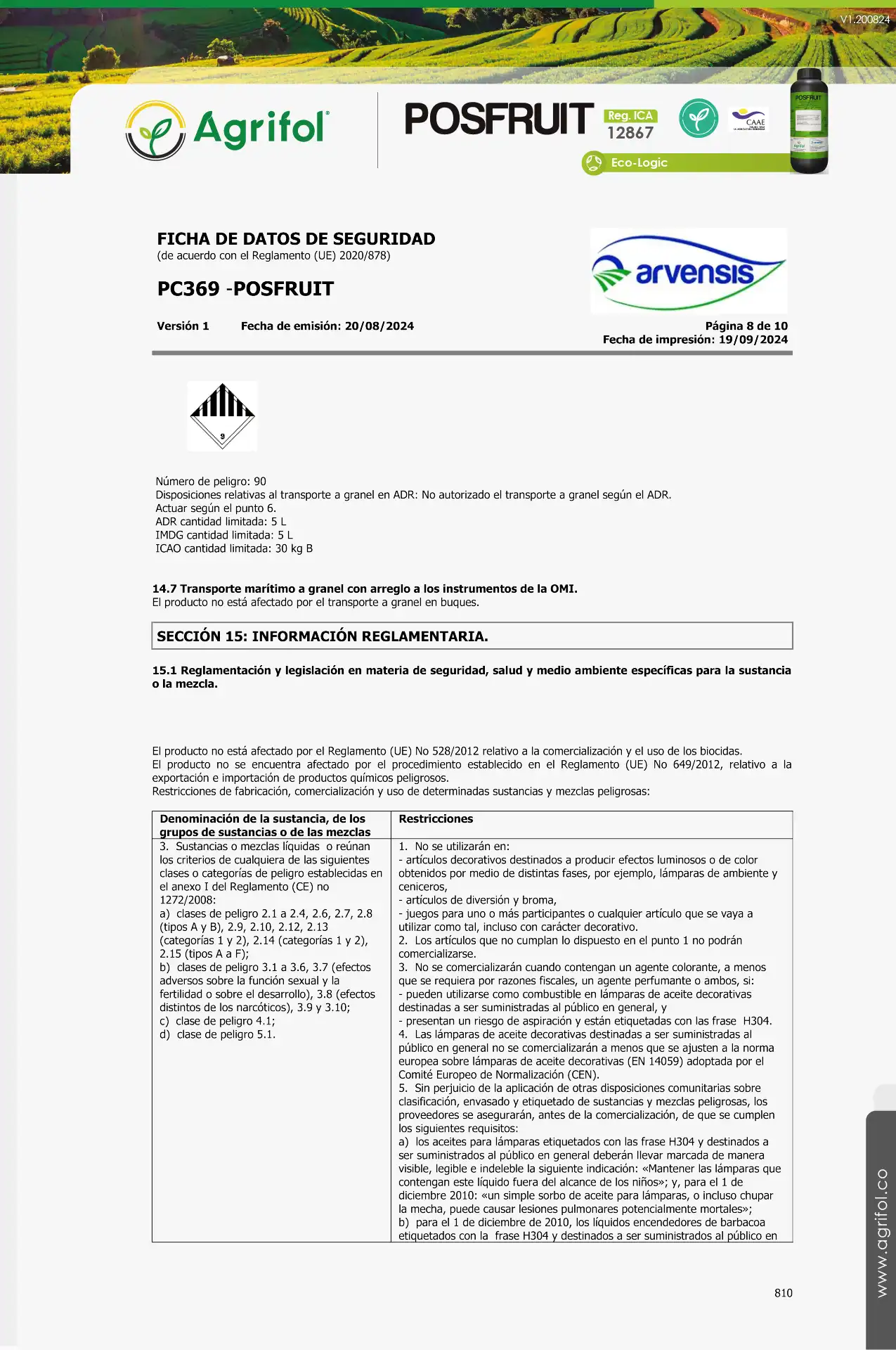 Ficha de seguridad Posfruit - Página 8