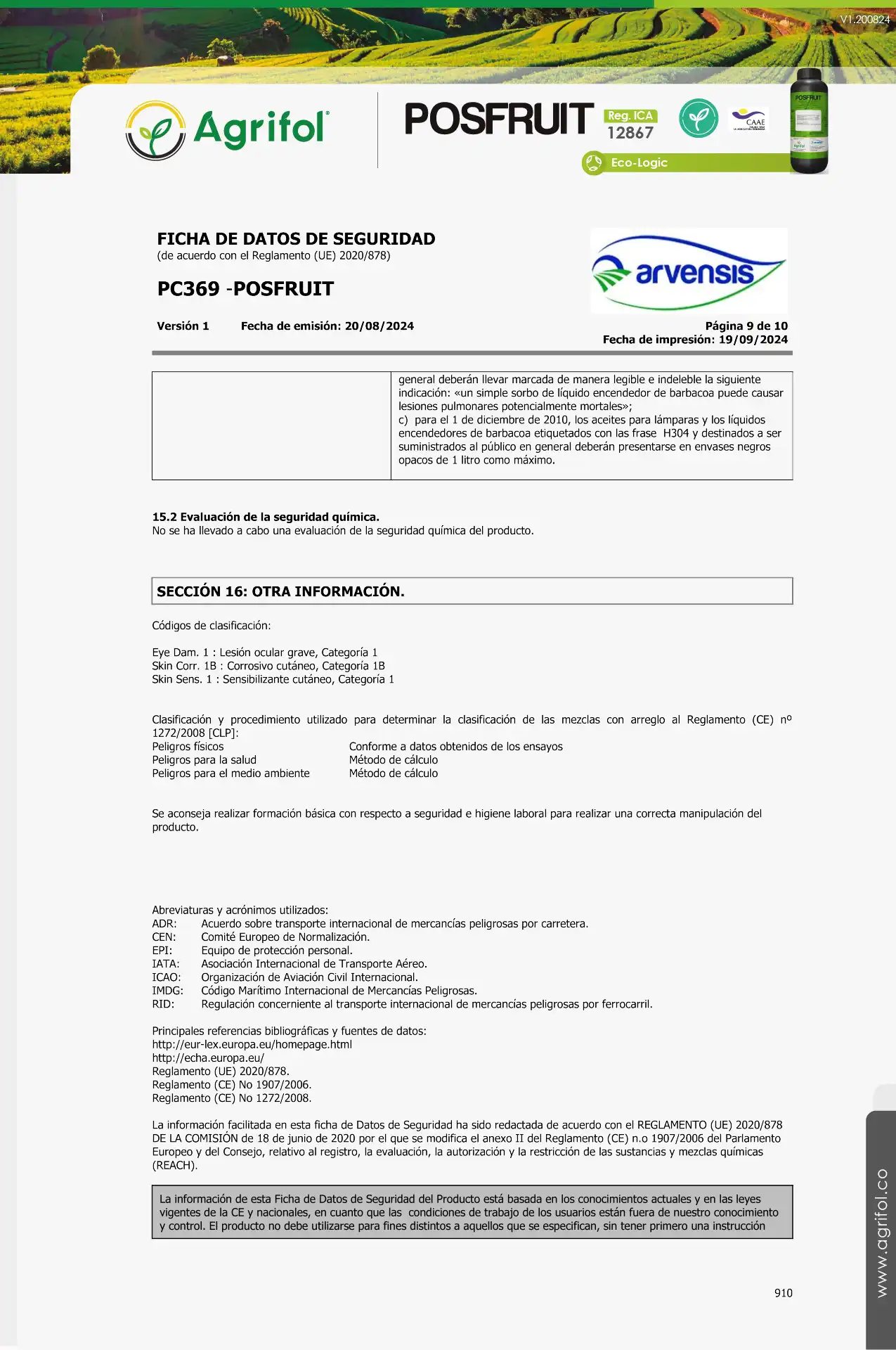 Ficha de seguridad Posfruit - Página 9