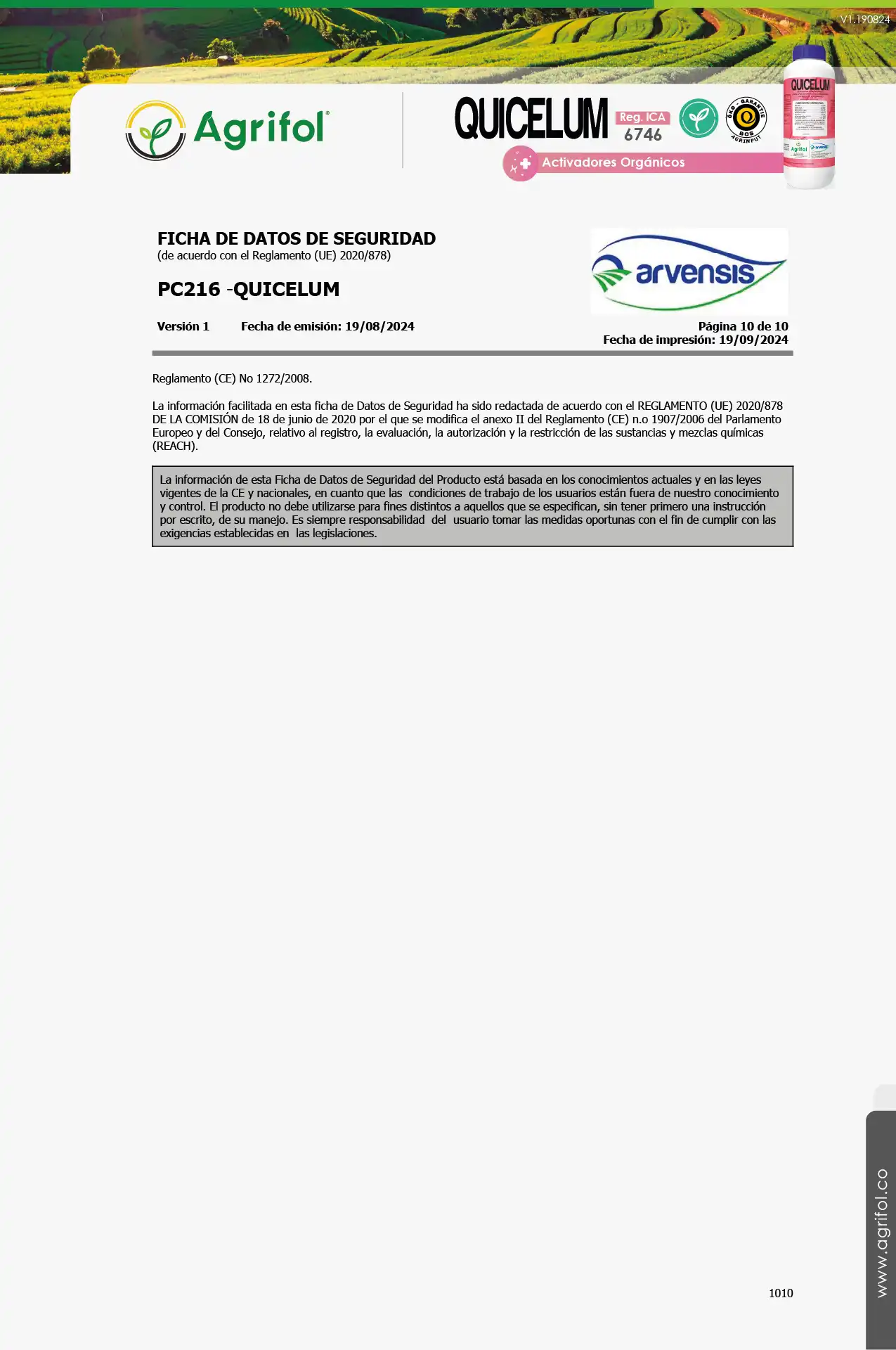 Ficha de seguridad Quicelum - Página 10
