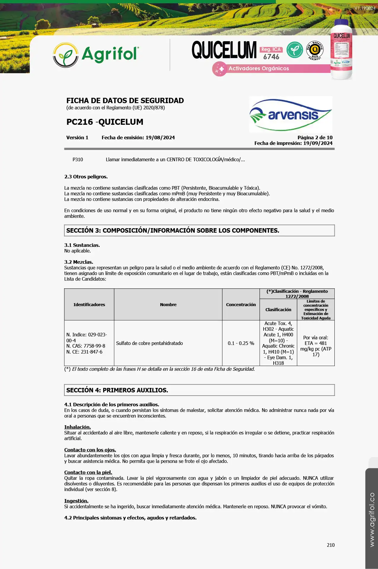 Ficha de seguridad Quicelum - Página 2