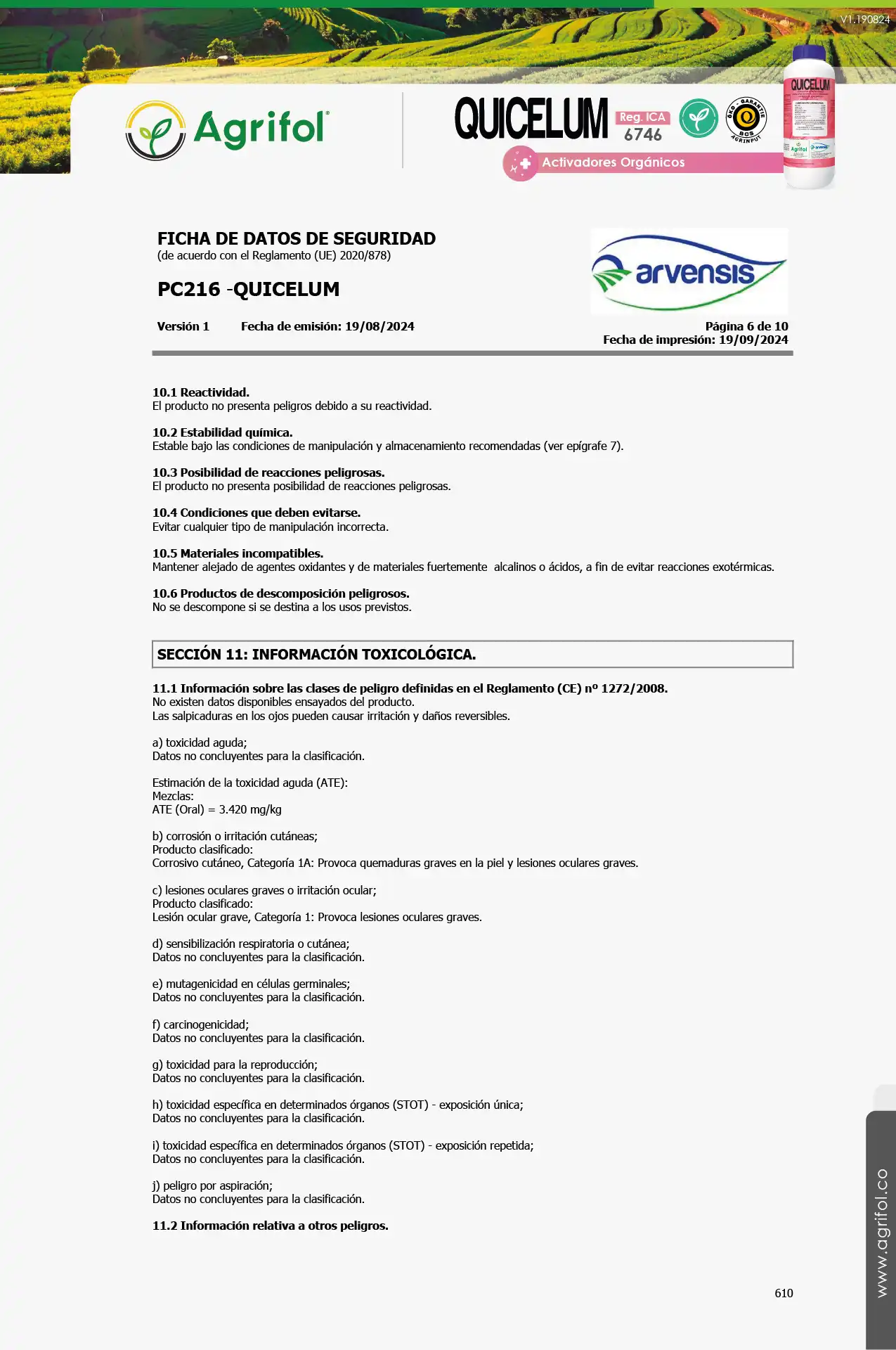 Ficha de seguridad Quicelum - Página 6