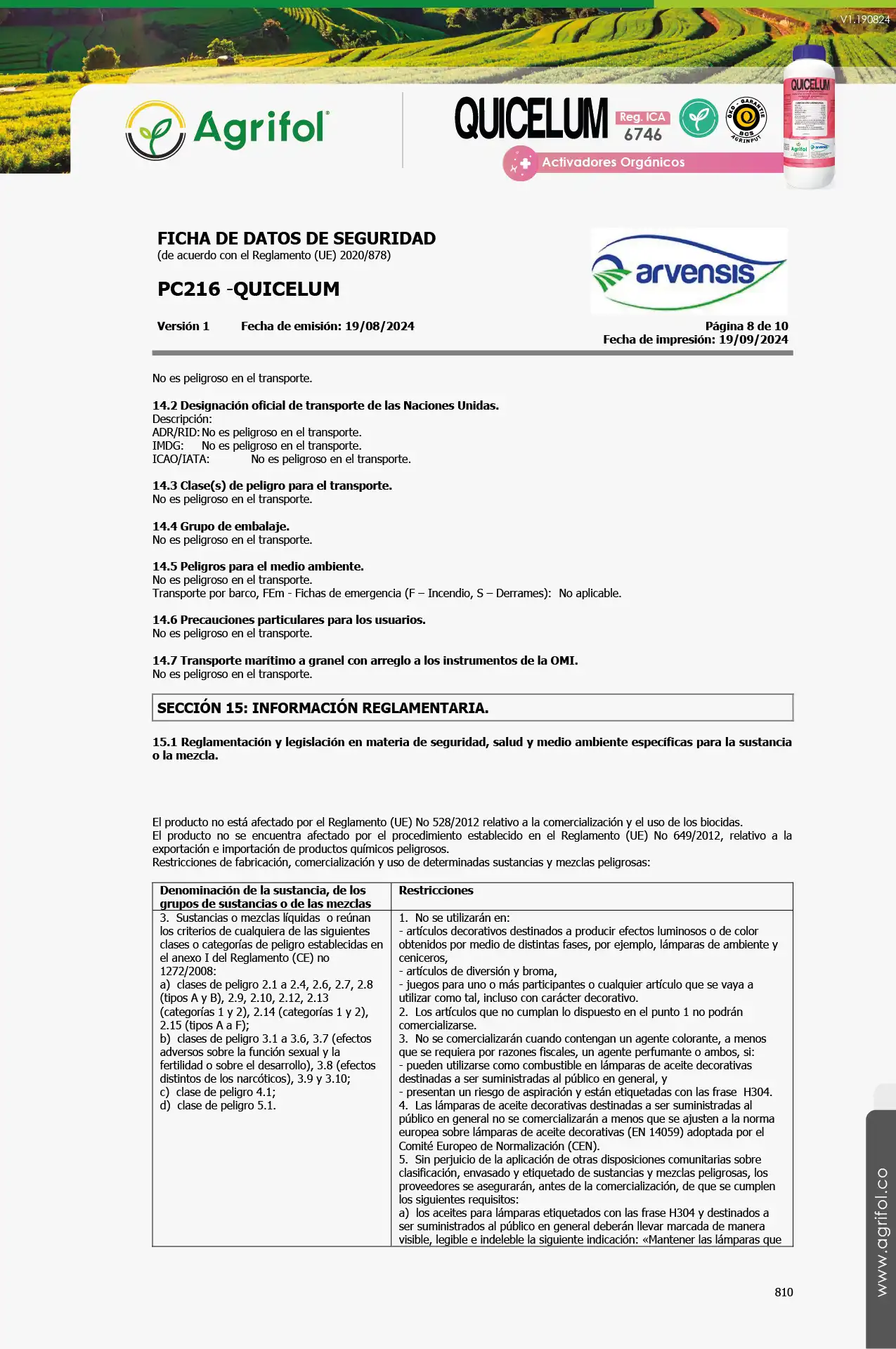 Ficha de seguridad Quicelum - Página 8