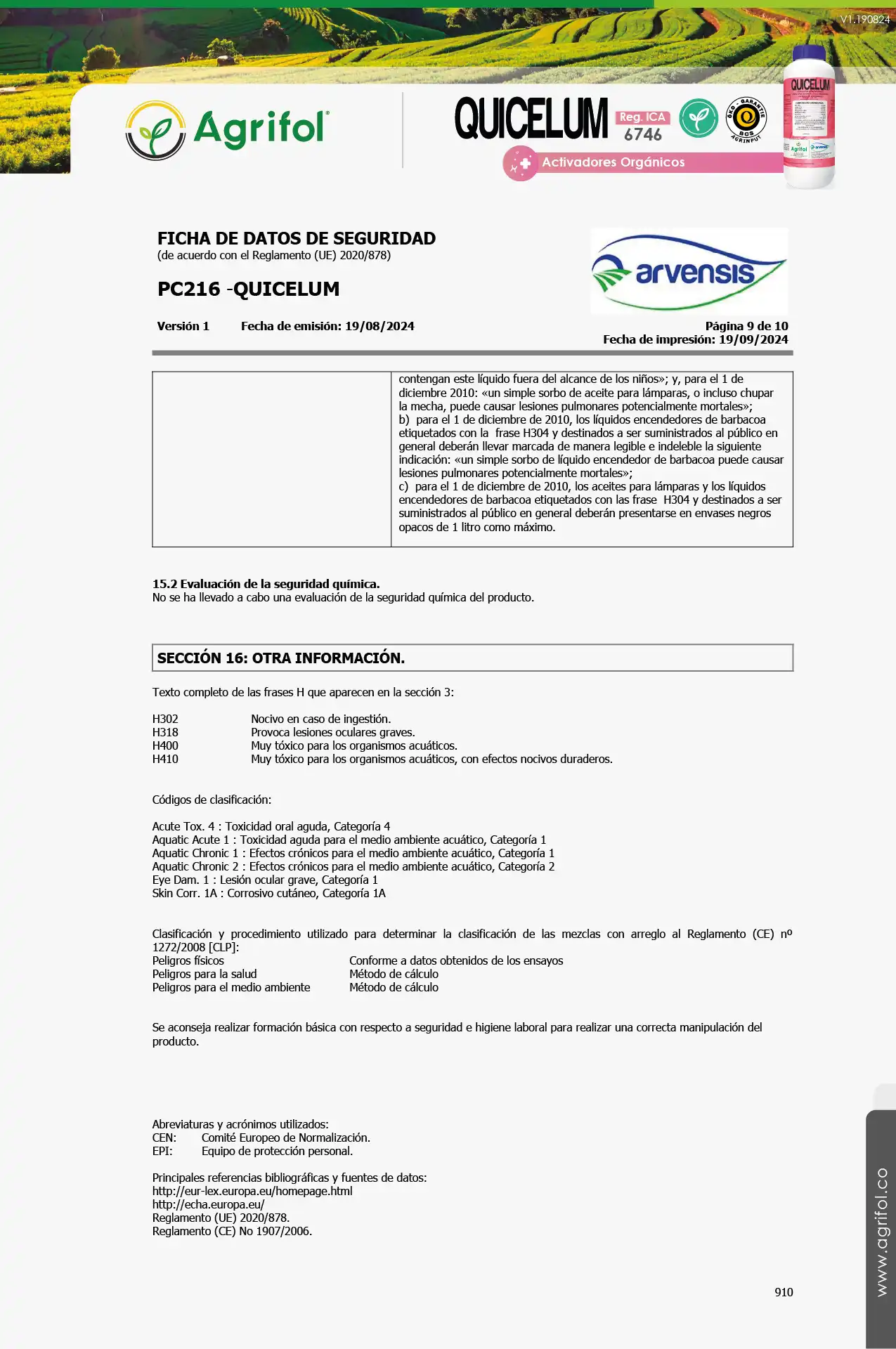 Ficha de seguridad Quicelum - Página 9