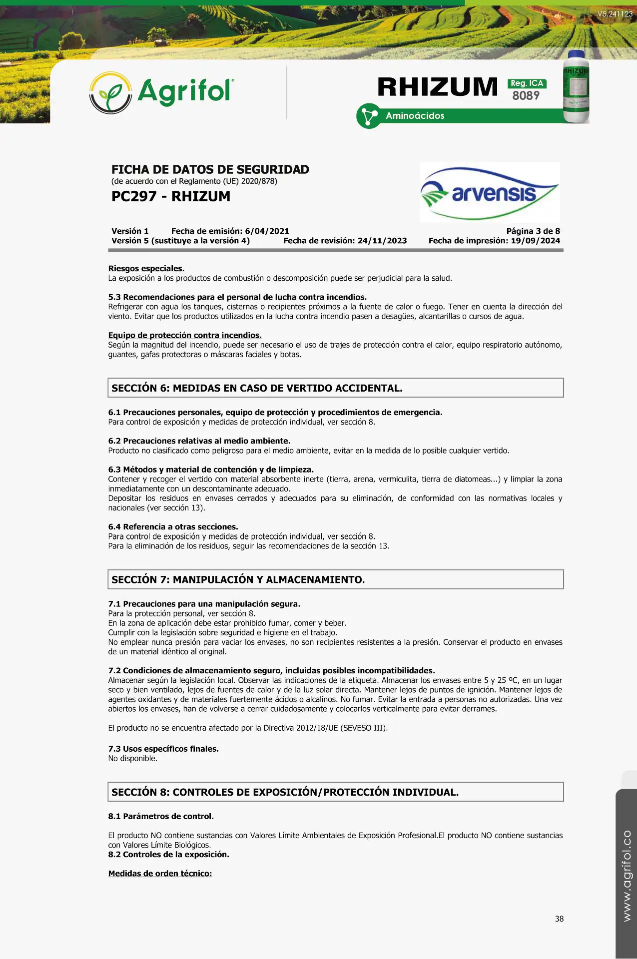 Ficha de seguridad Rhizum - Página 1