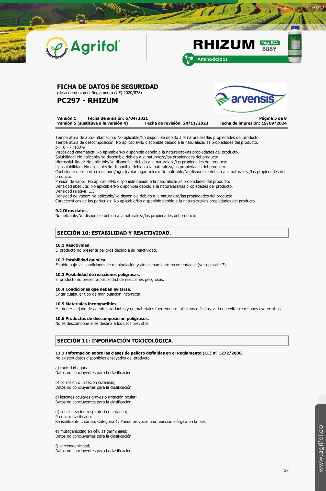 Ficha de seguridad Rhizum - Página 3
