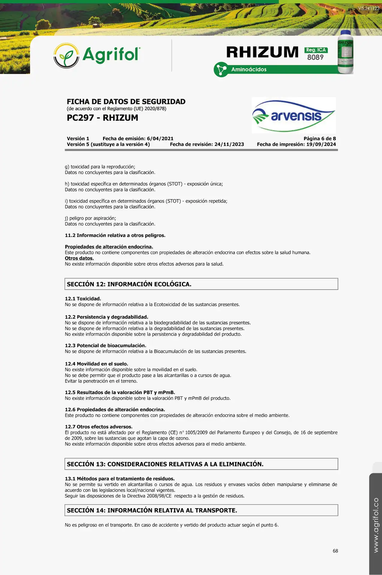 Ficha de seguridad Rhizum - Página 4