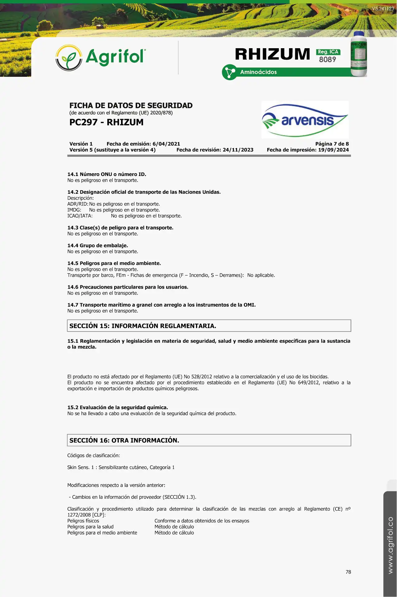 Ficha de seguridad Rhizum - Página 5