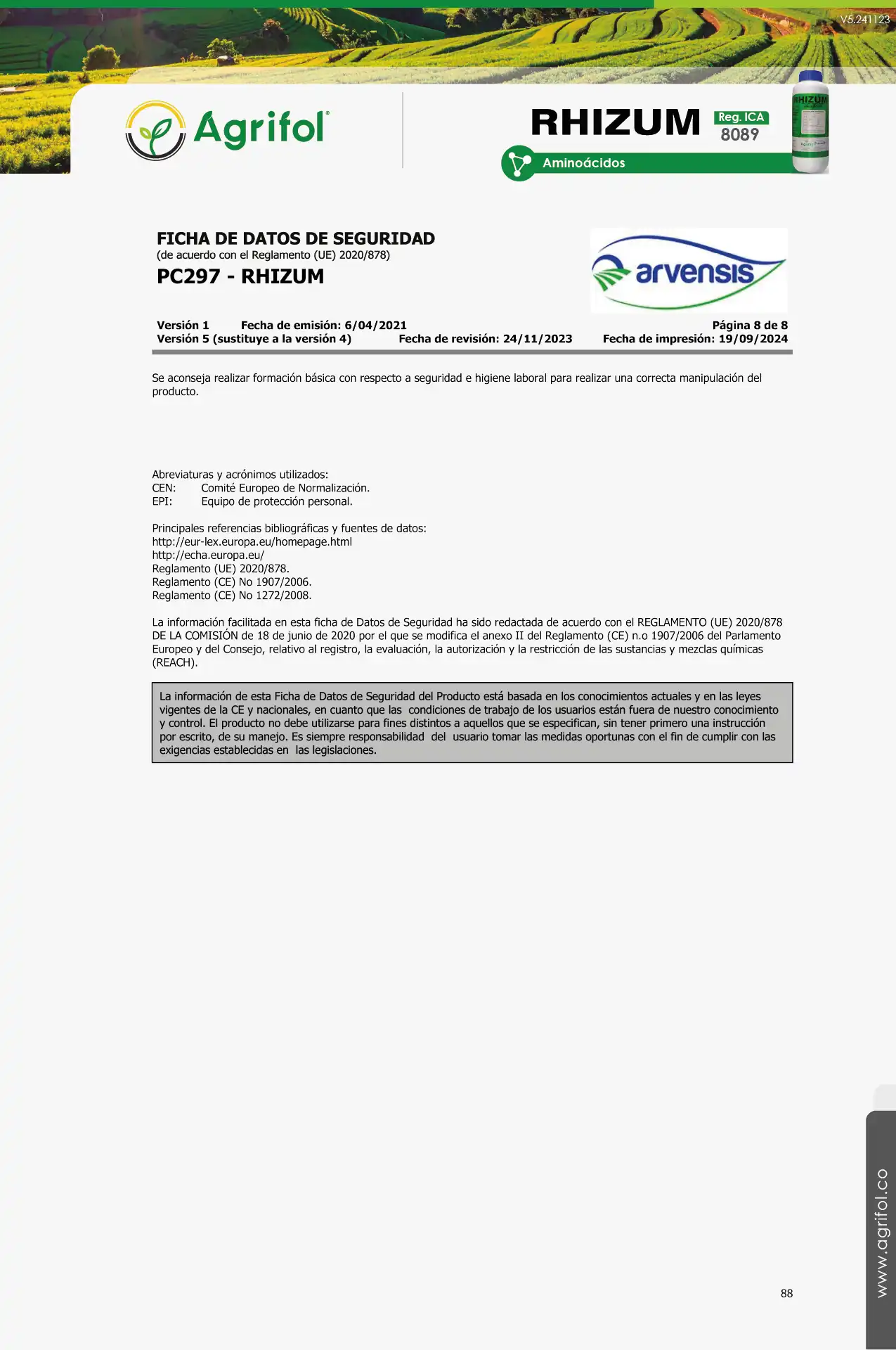 Ficha de seguridad Rhizum - Página 6