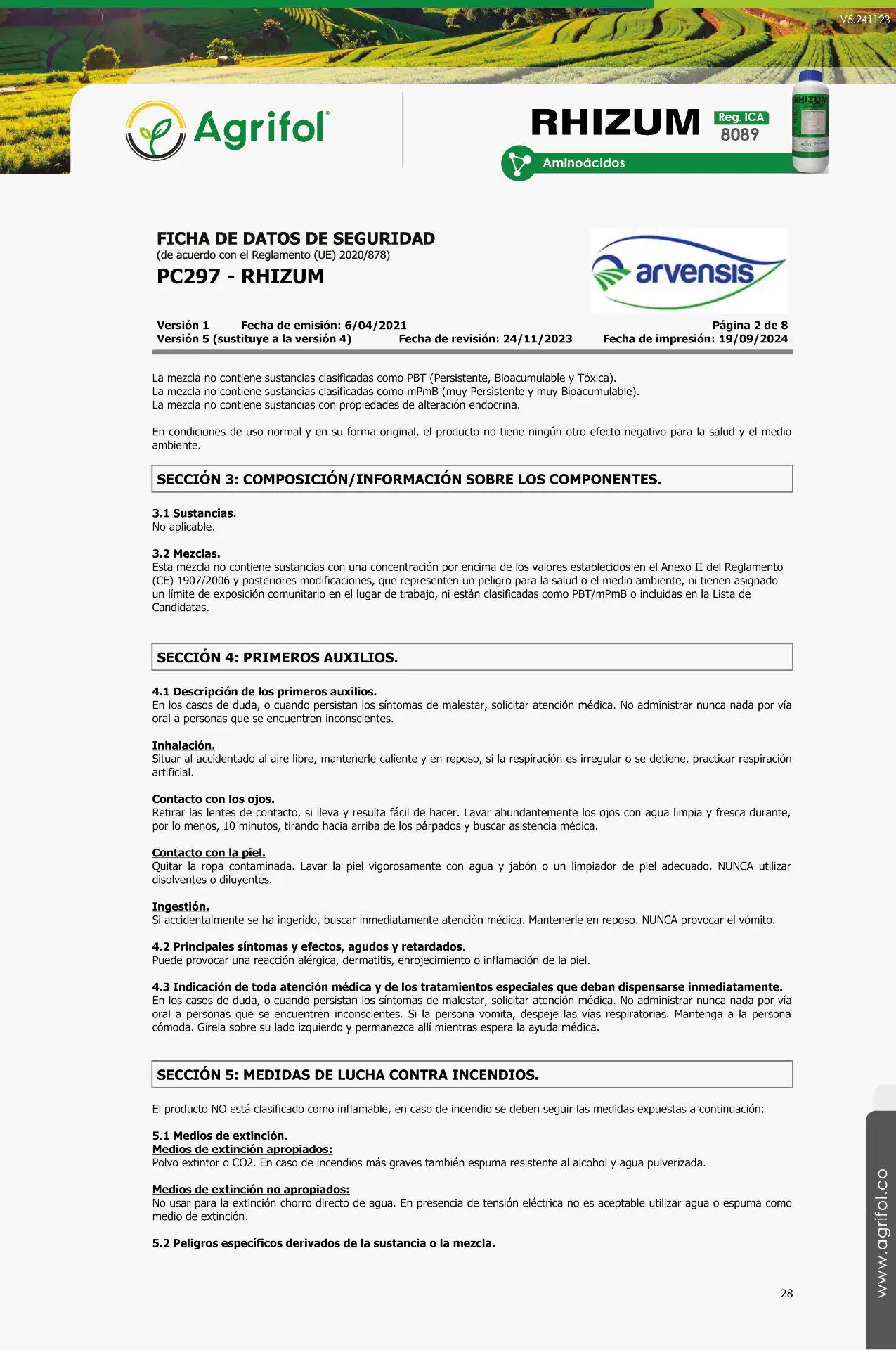 Ficha de seguridad Rhizum - Página 7
