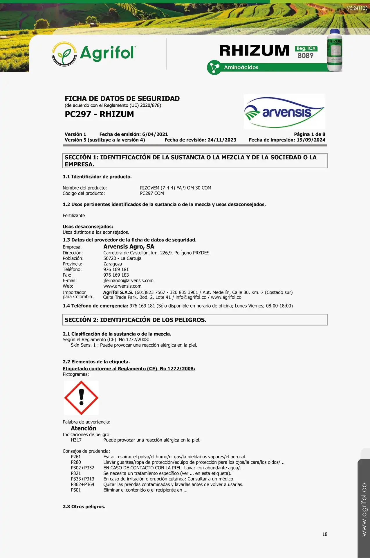 Ficha de seguridad Rhizum - Página 8