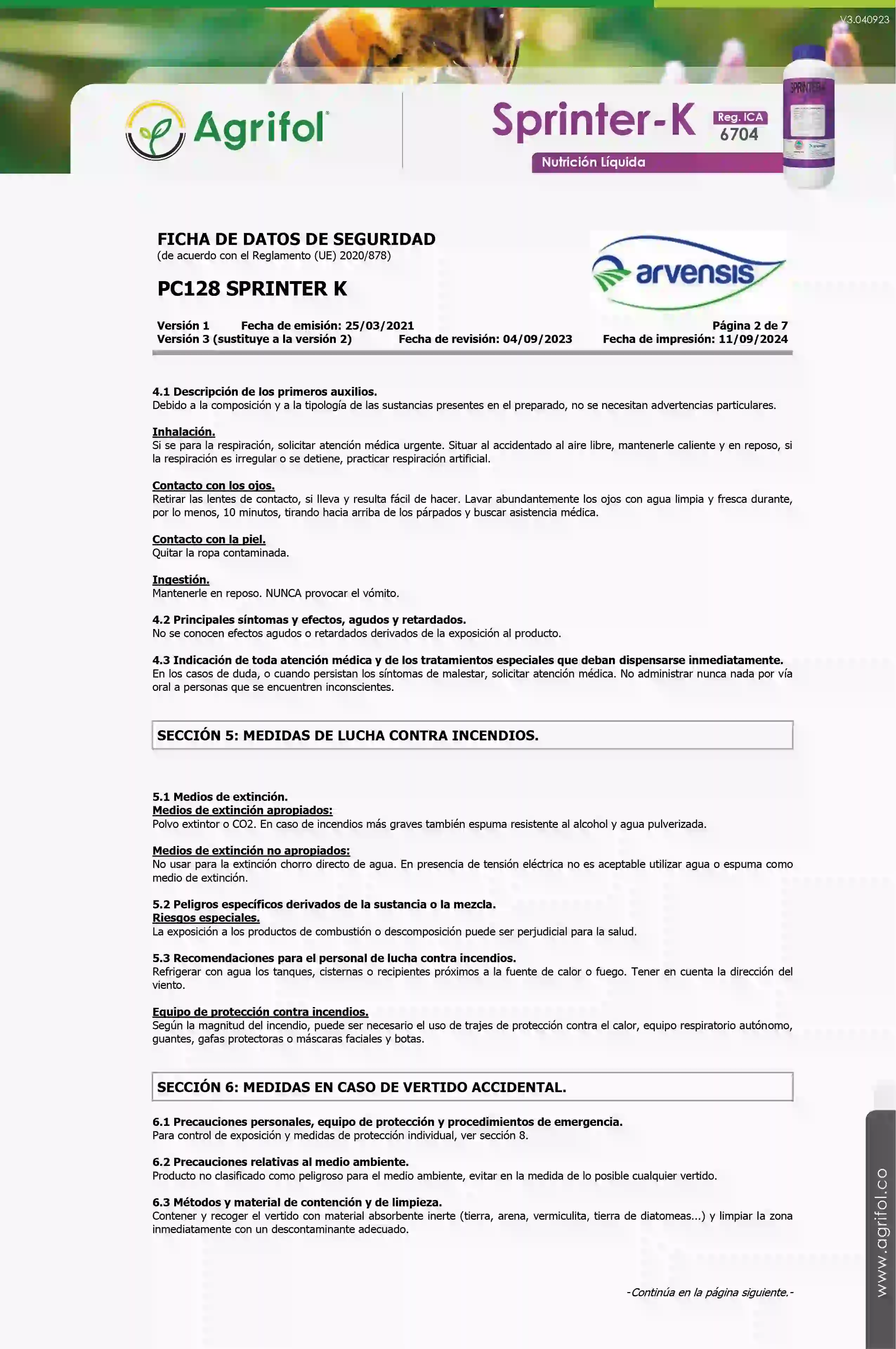 Ficha de seguridad Sprinter-K - Página 2