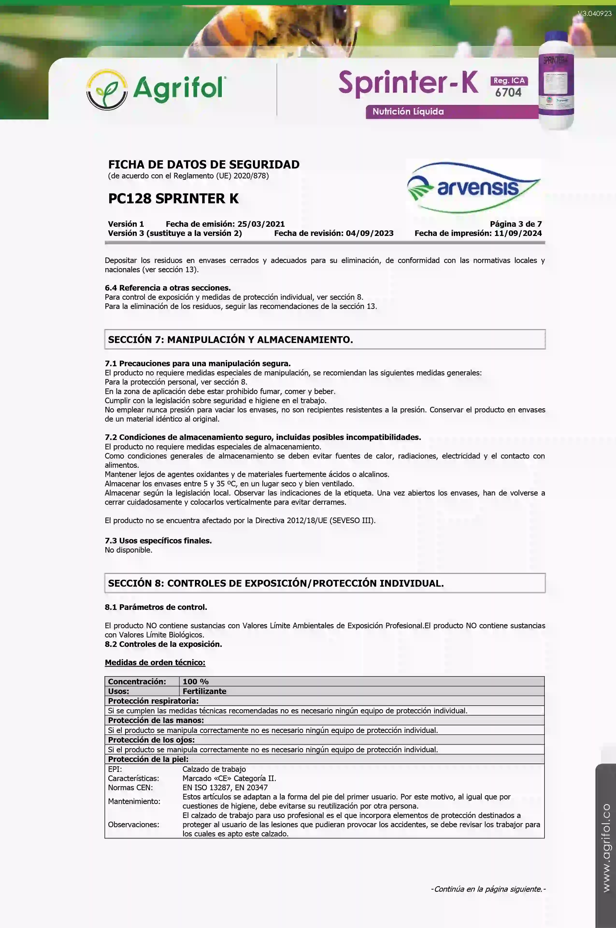 Ficha de seguridad Sprinter-K - Página 3