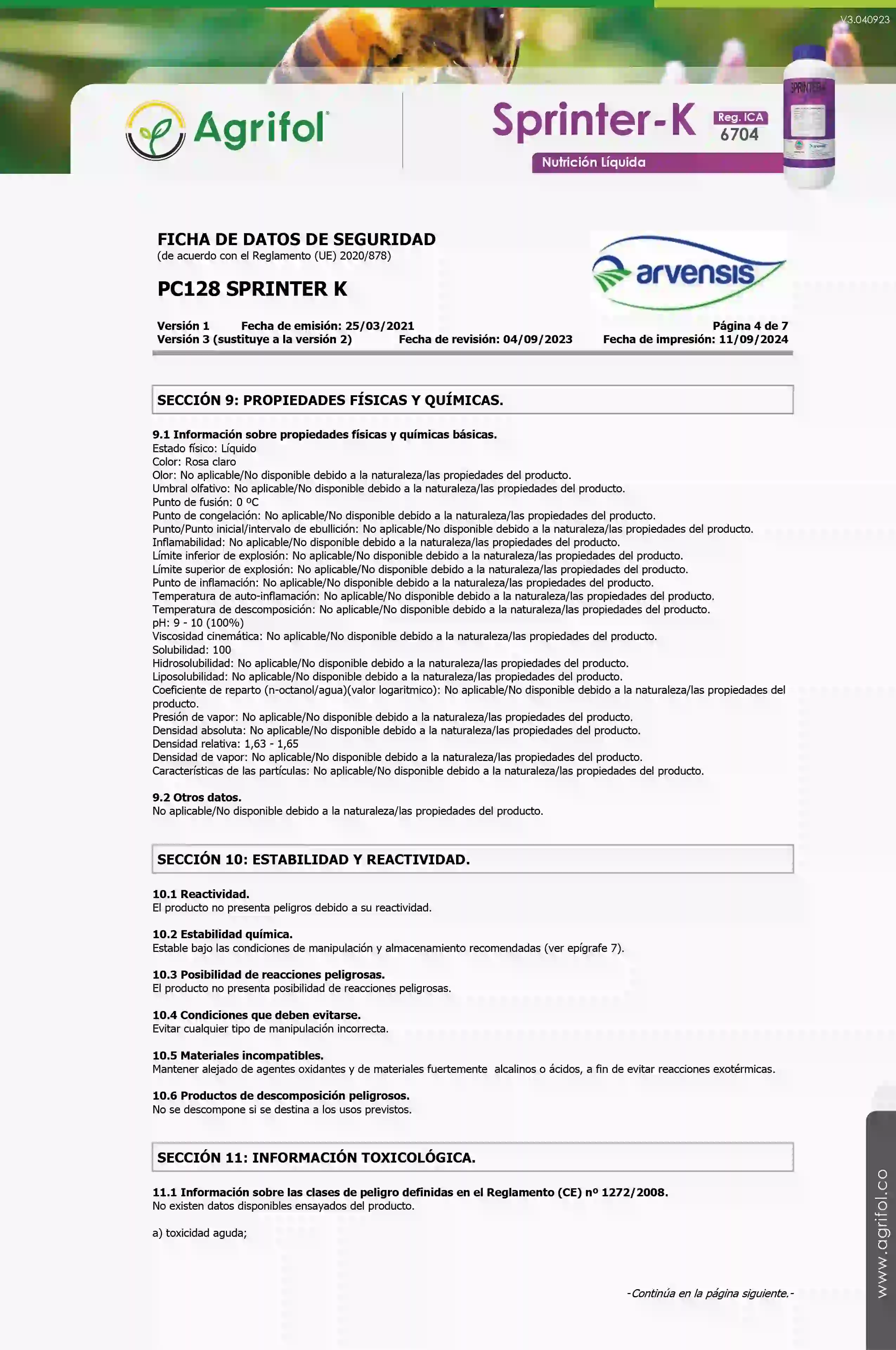 Ficha de seguridad Sprinter-K - Página 4