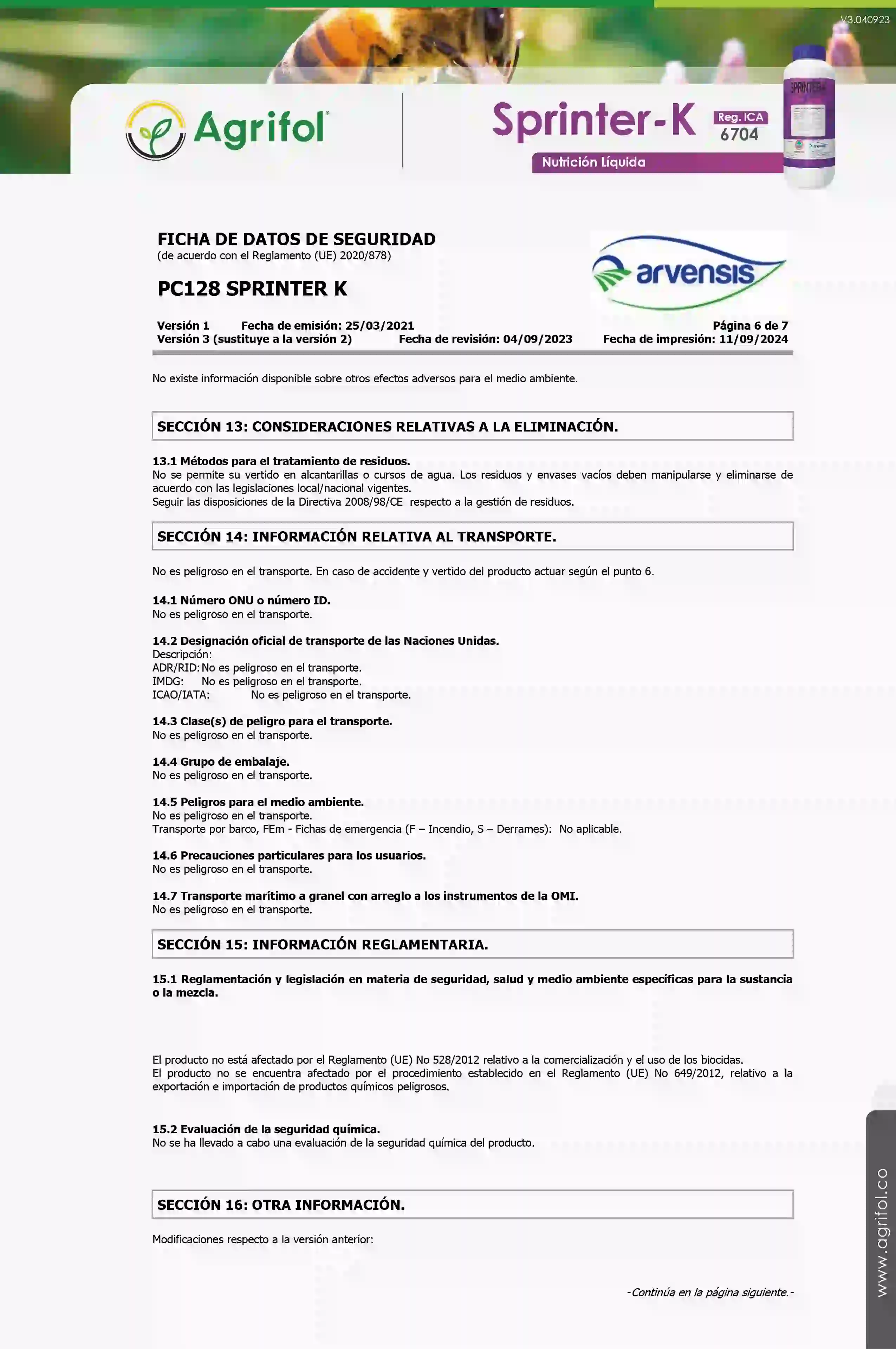 Ficha de seguridad Sprinter-K - Página 6