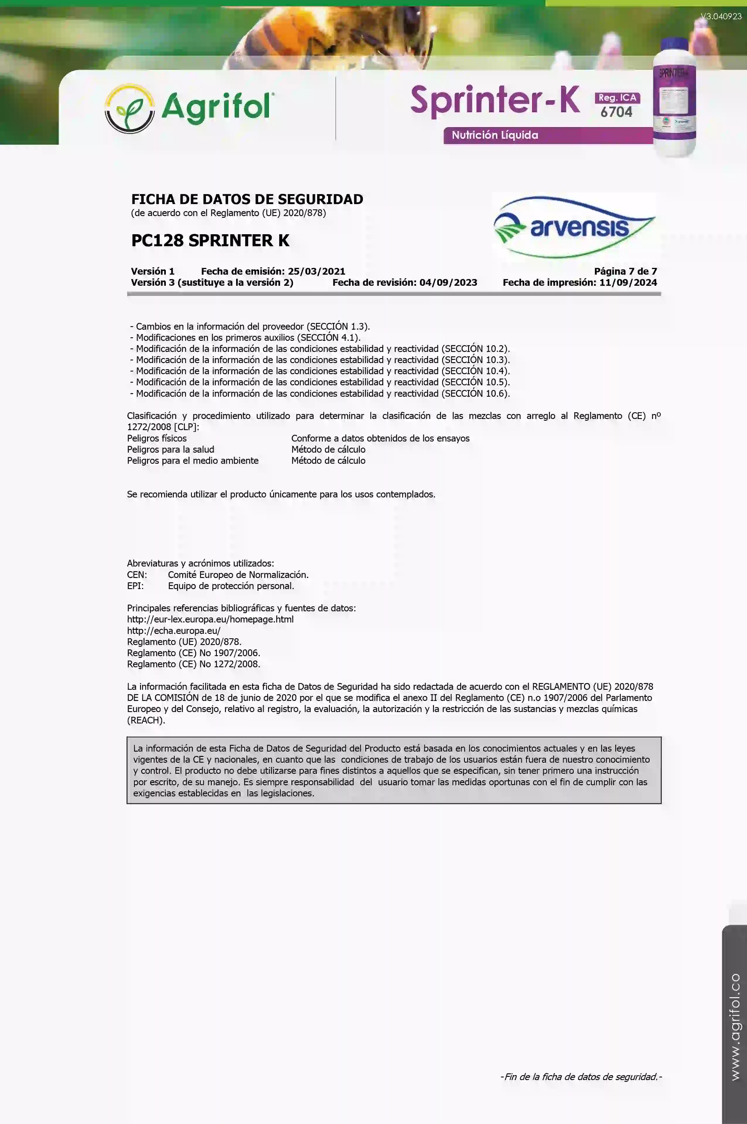 Ficha de seguridad Sprinter-K - Página 7