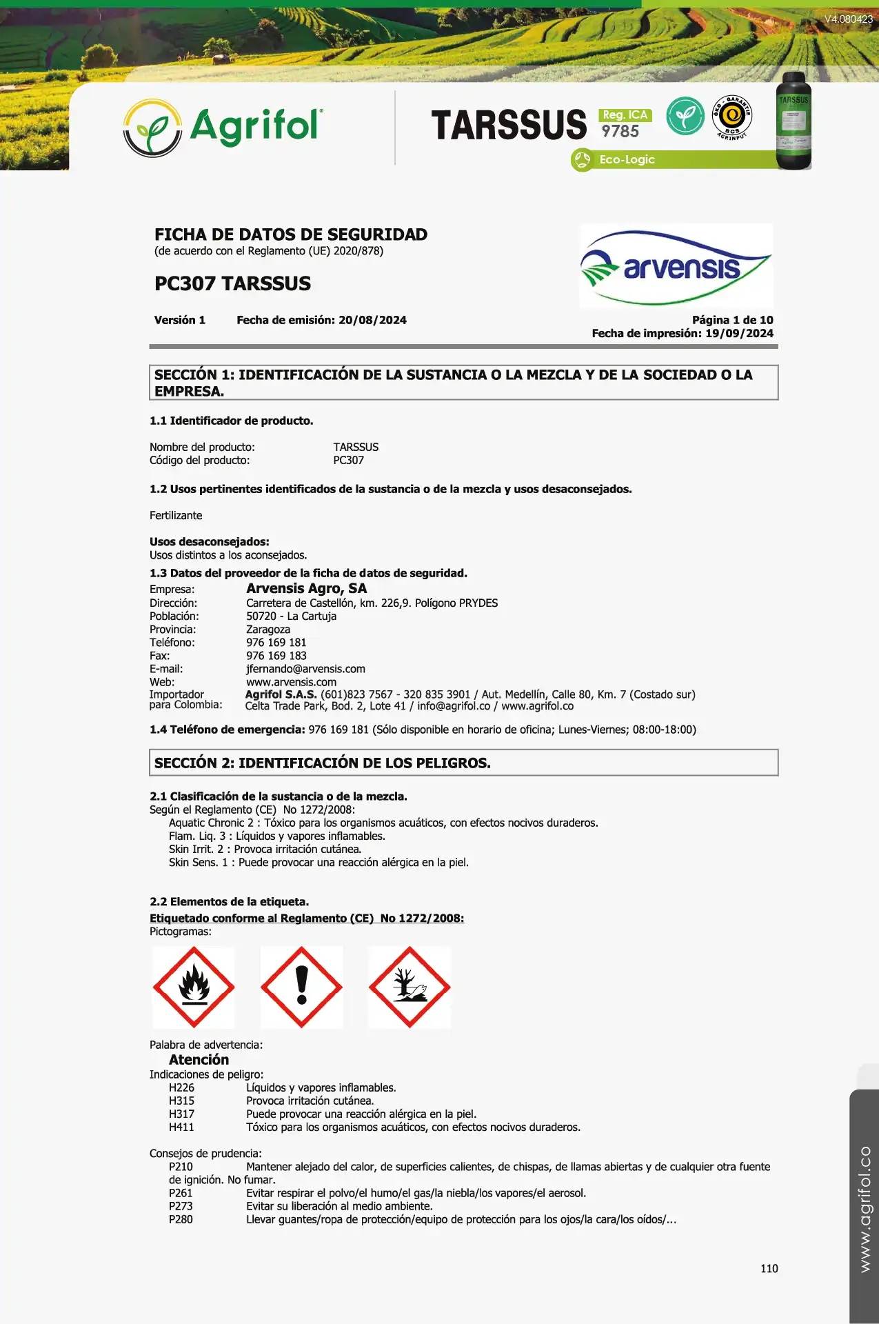 Ficha de seguridad Tarssus - Página 1