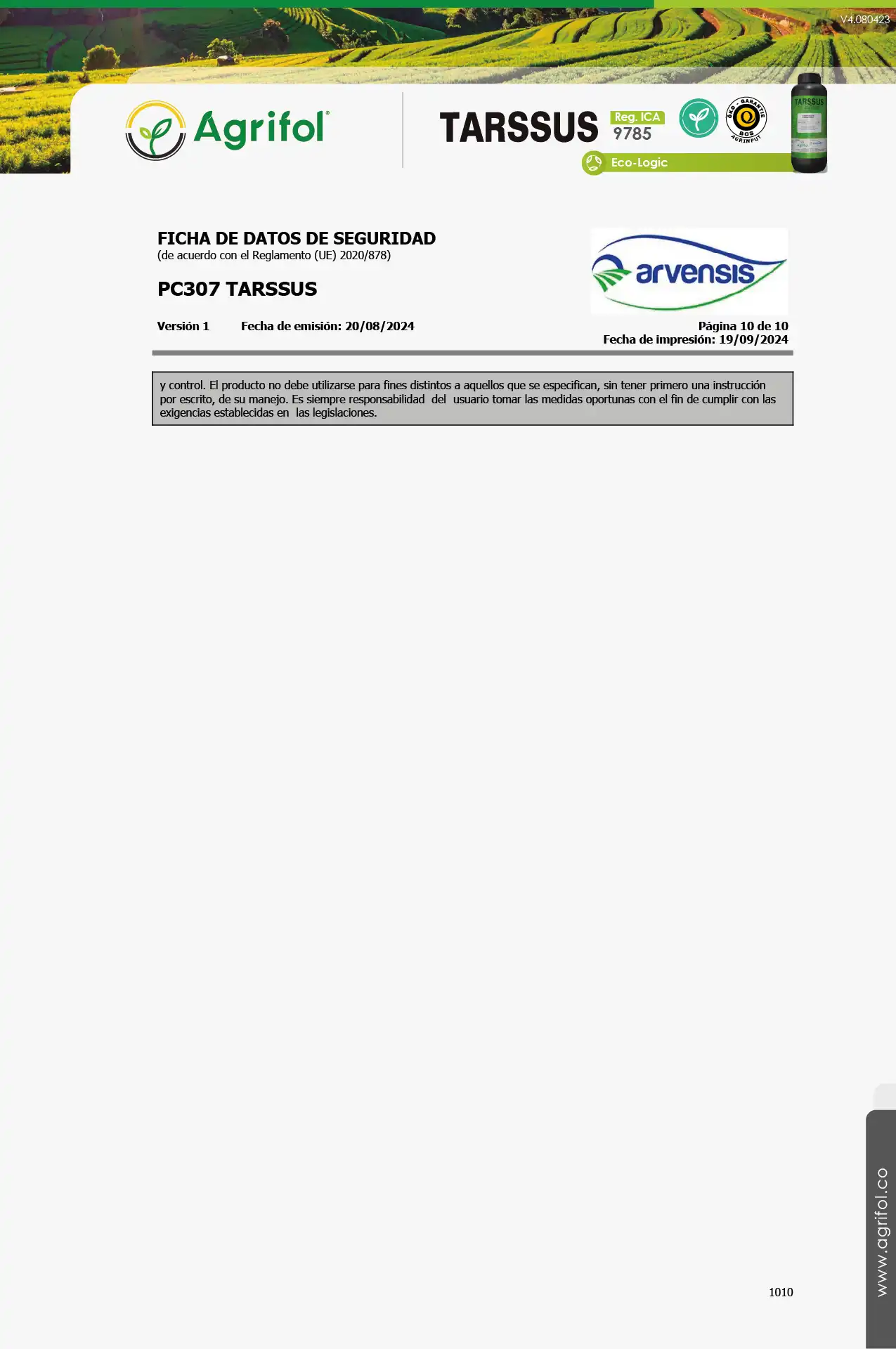 Ficha de seguridad Tarssus - Página 10