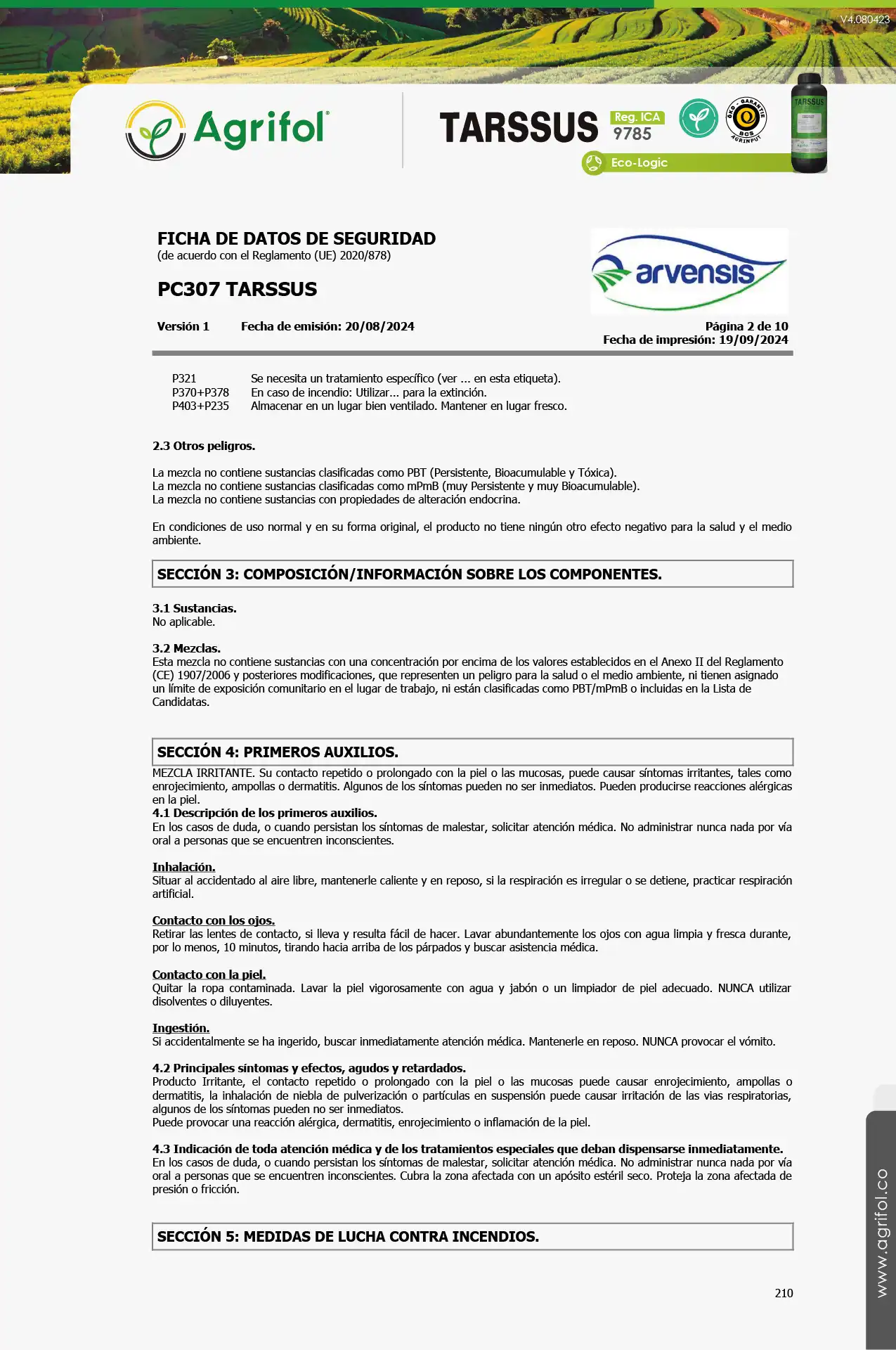 Ficha de seguridad Tarssus - Página 2