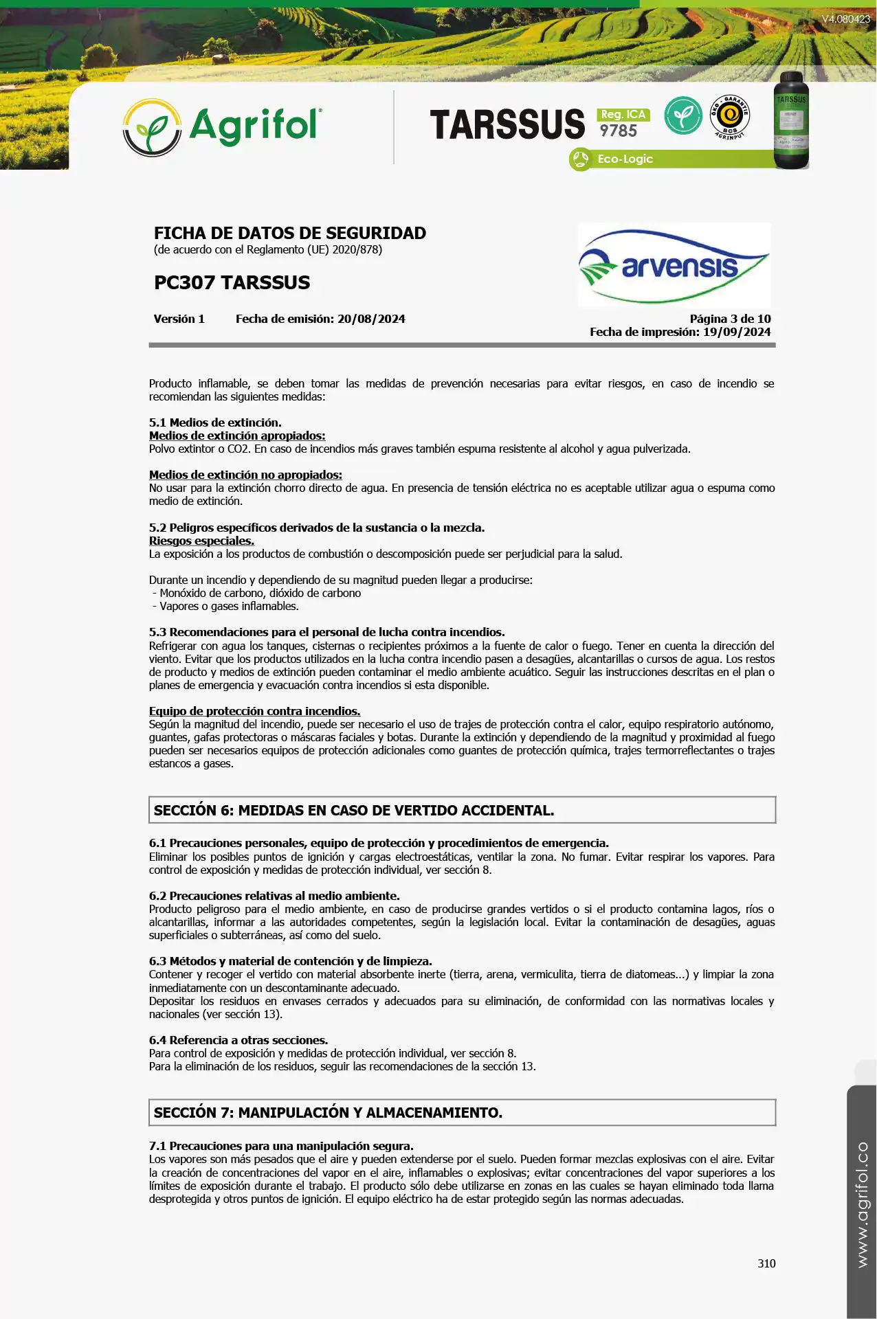 Ficha de seguridad Tarssus - Página 3