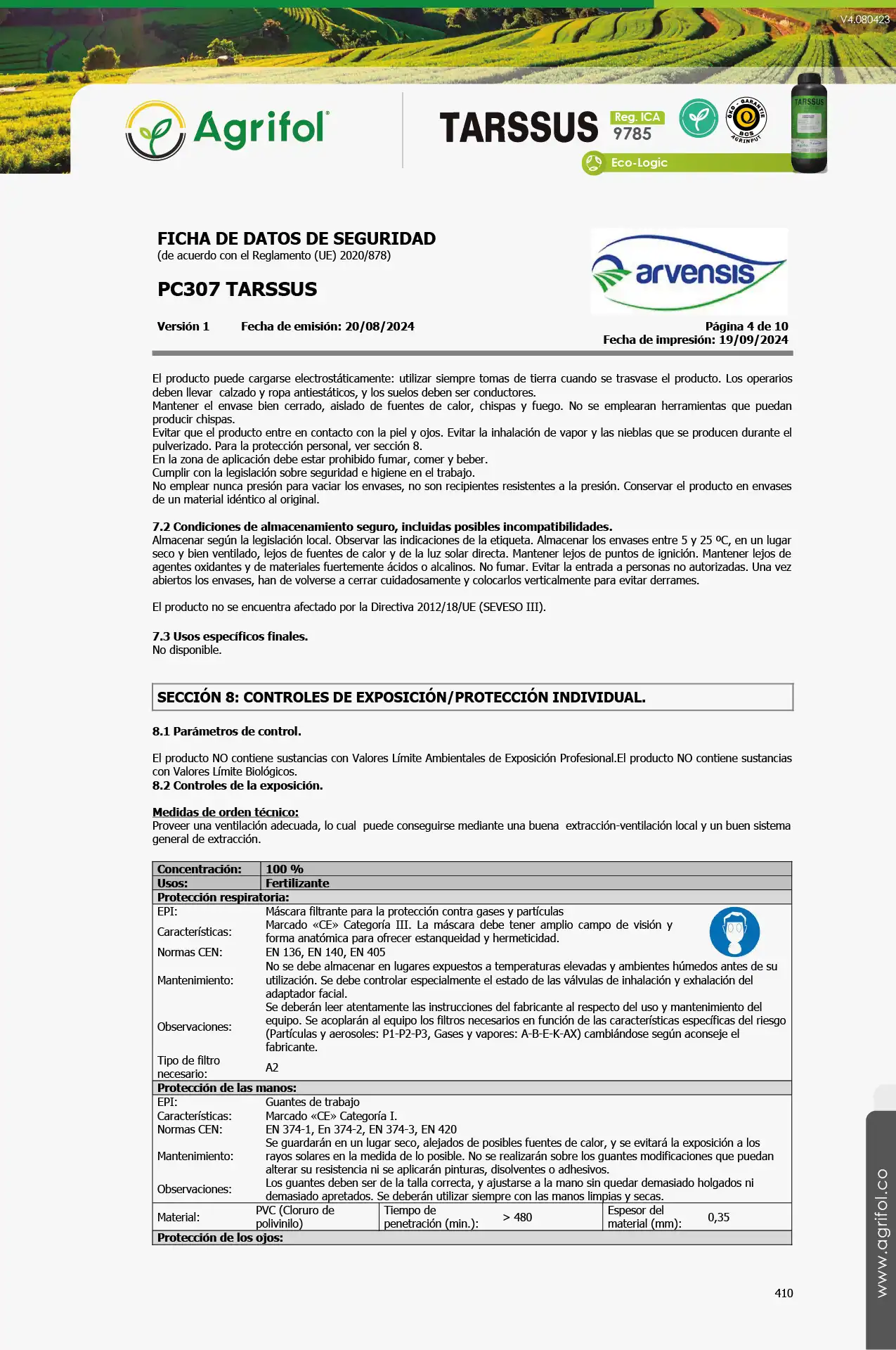 Ficha de seguridad Tarssus - Página 4