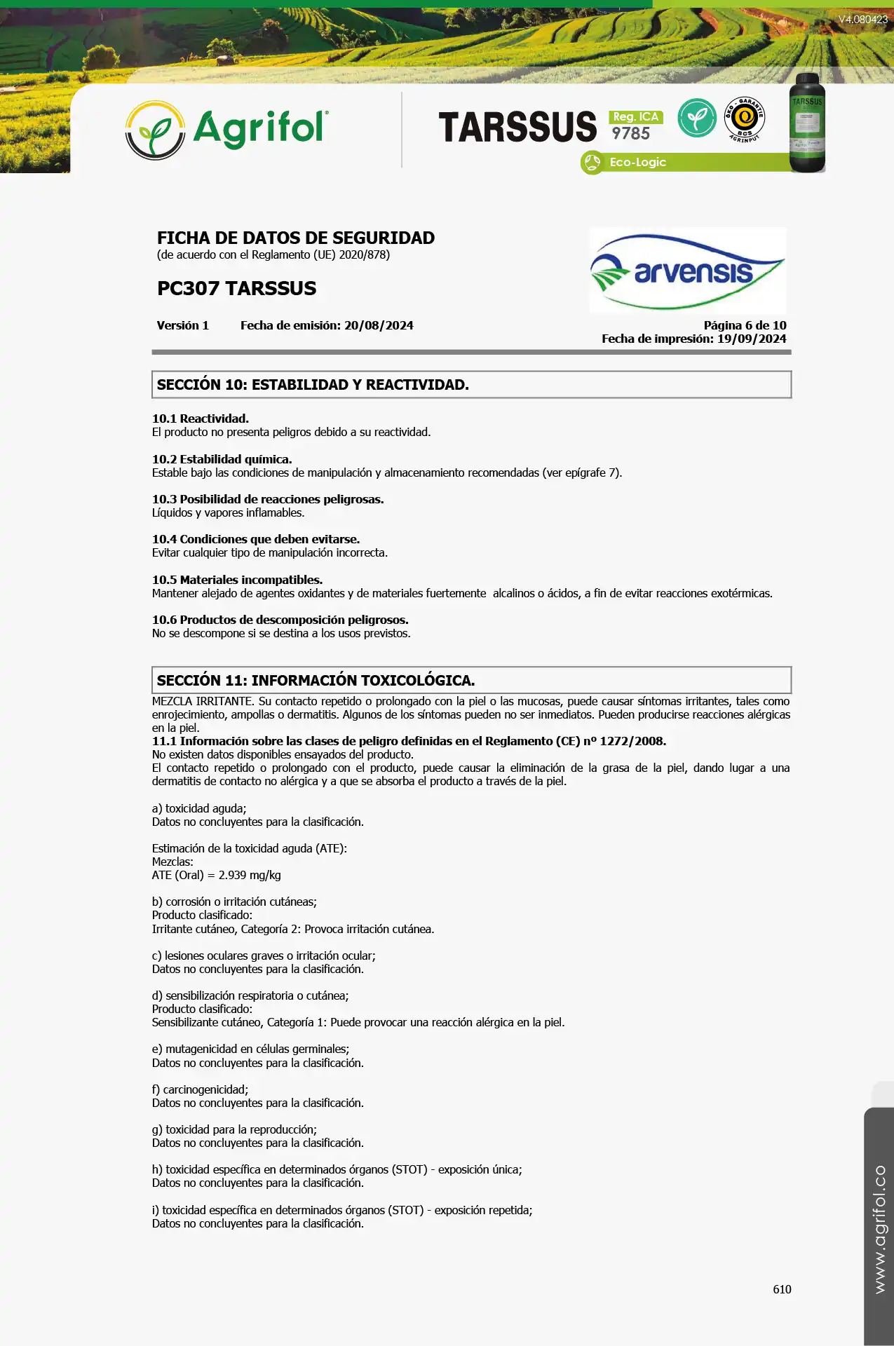 Ficha de seguridad Tarssus - Página 6