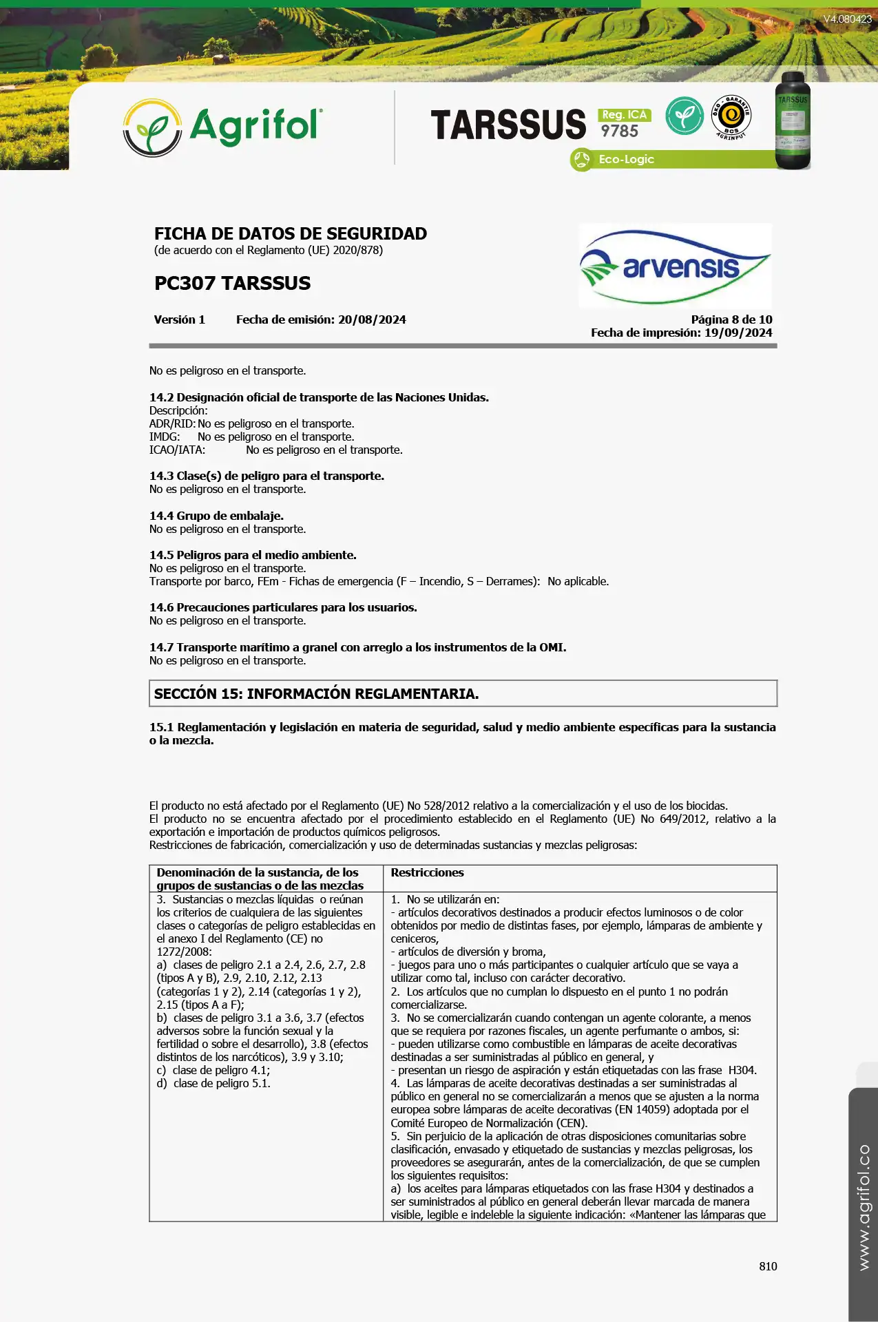 Ficha de seguridad Tarssus - Página 8