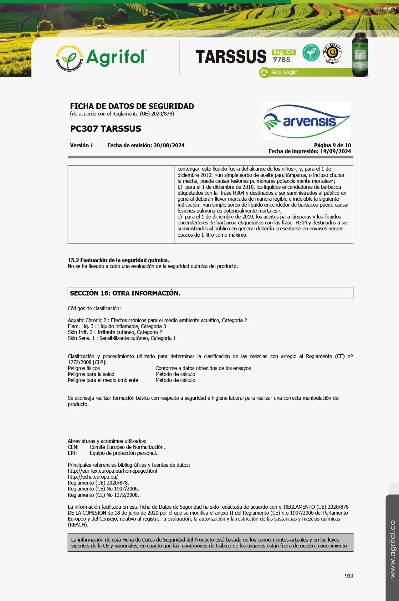 Ficha de seguridad Tarssus - Página 9